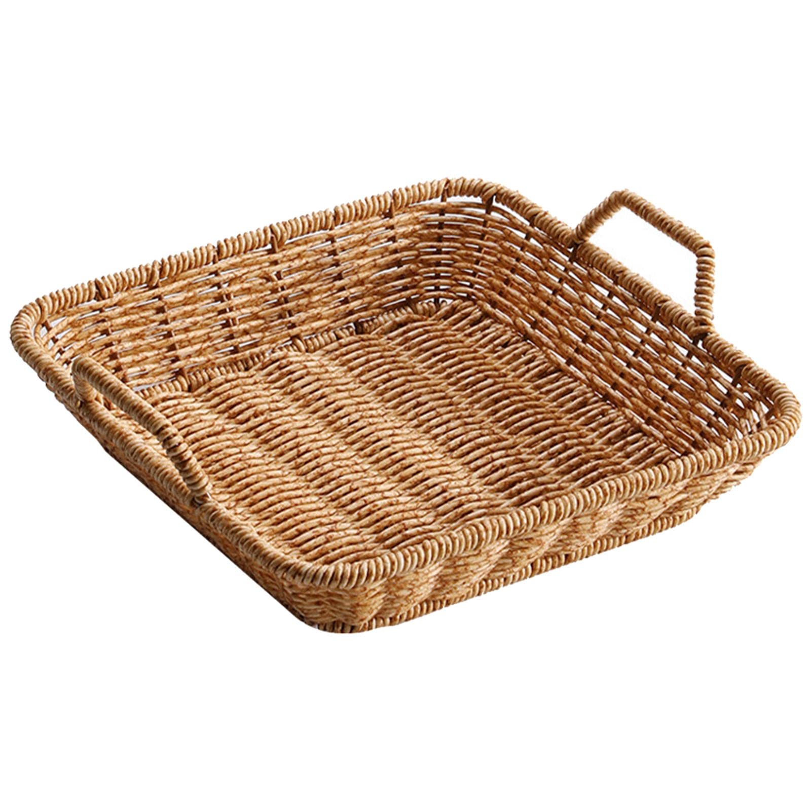 Hlhlh One Color Woven Fruit Baskets,Imitation Rattan Bread Basket, Handmade Food Storage Tray For Serving Vegetable, Kitchen Countertop Organizer(L)