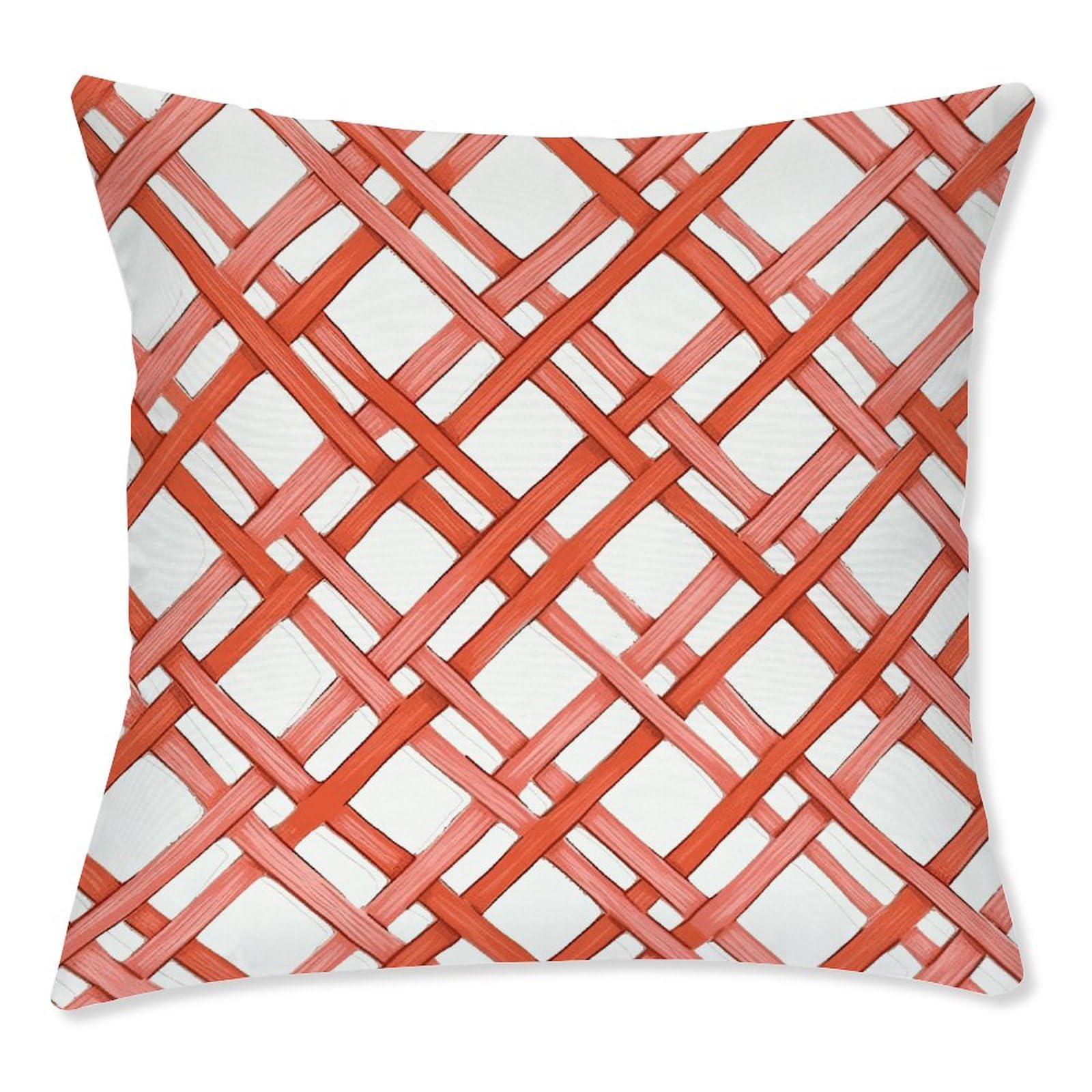 WoGuangis Summer House Orange Geometry Waterproof Cushion Cover Set of 2 Orange Coral Geometric Plaid Outdoor Throw Pillows Modern Canvas Cushion Case for Couch Patio Lawn 18in