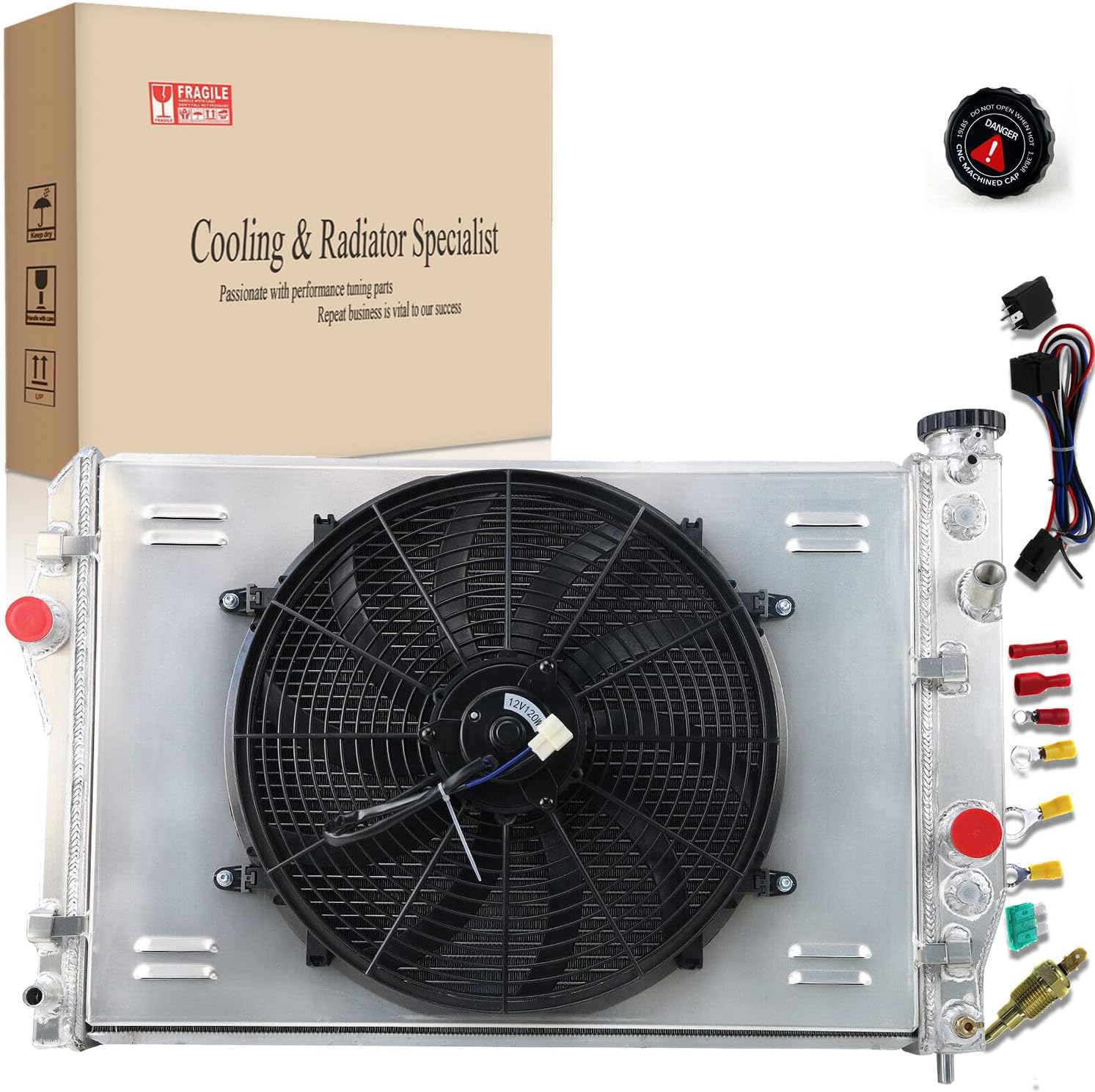 3 Row Core Radiator for 1993-2002 Chevy Camaro Z28/ Pontiac Firebird GAS 5.7L V8 AT/MT All Aluminum Radiator with Shroud Fan and Relay for Chevy Pontiac Radiators Radiador