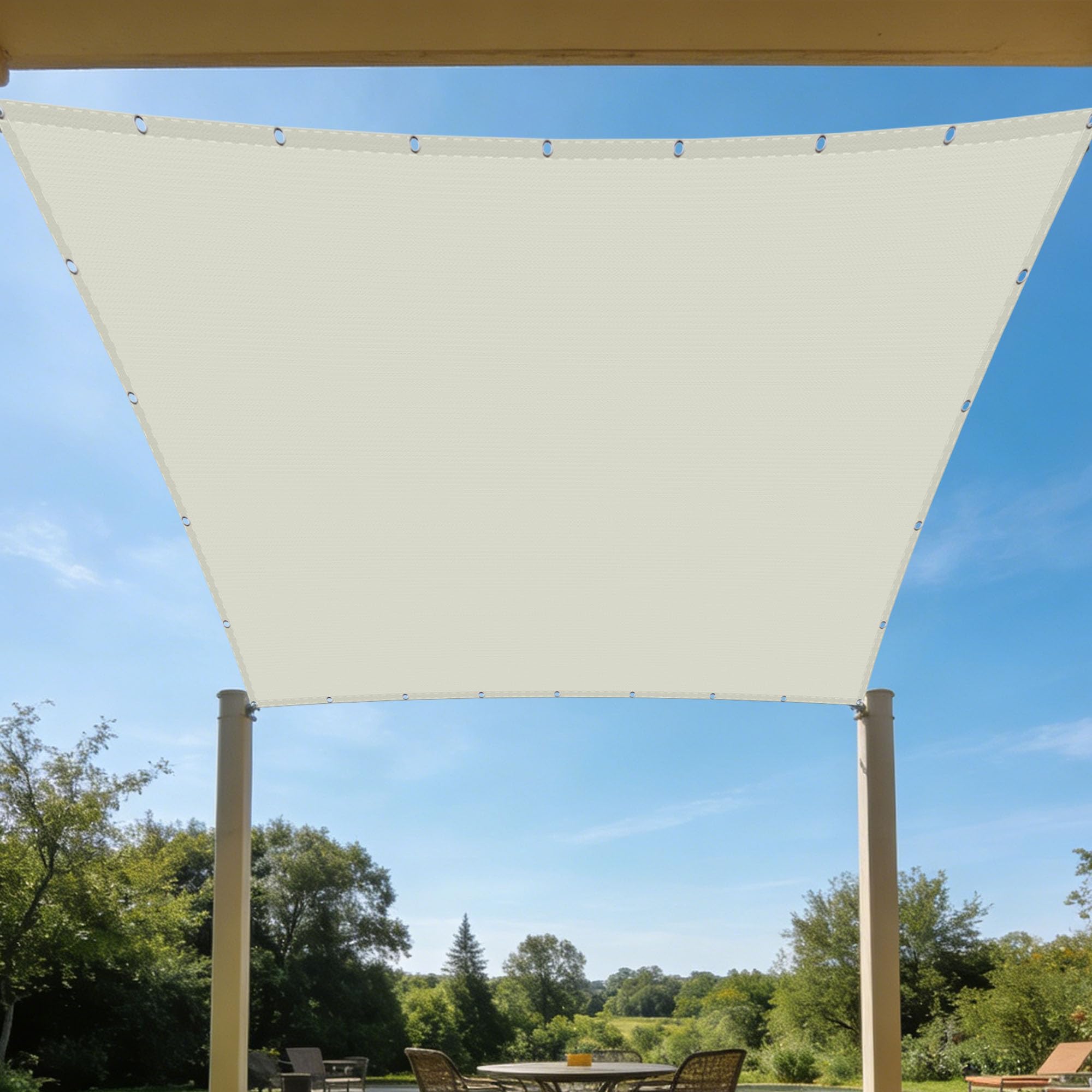 Voile d'ombrage 4 x 7.5 m blanc cassé, toile de haute qualité pour extérieur