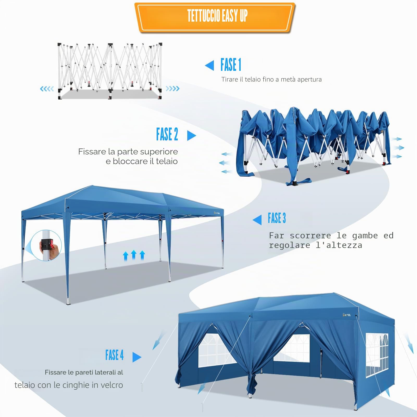 HOTEEL Gazebo 3x6 Pieghevole Impermeabile Con 6 Pareti Gazebo Esterno Resistente Robusto Professionale Richiudibile Per Feste, Matrimoni, Mercato, Con 4 Sacchi Di Sabbia E Borsa Per Il Trasporto