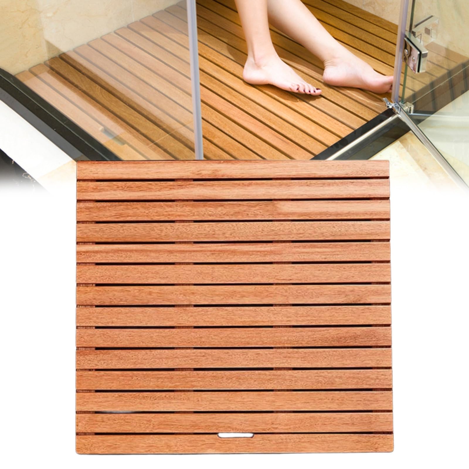 PULaif Shower Mat Wood for Bathroom, Teak Wooden Non Slip Bathroom Shower Mat For Spa Sauna Pool Raised Design Multiple Sizes