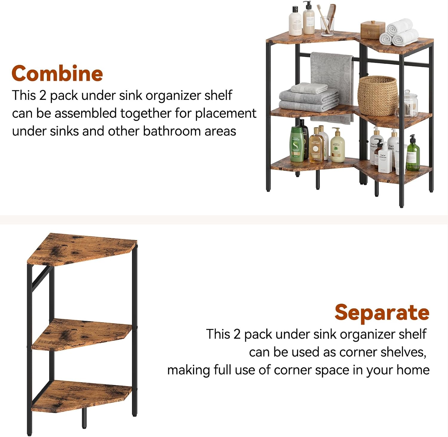 2 Pack Pedestal Sink Storage Cabinet, Storage for Pedestal Sink, Brown | Large Storage Space; Sturdy Frame; Detachable & Combinable; Matches All Home Decor Styles; Easy to Assemble and Clean