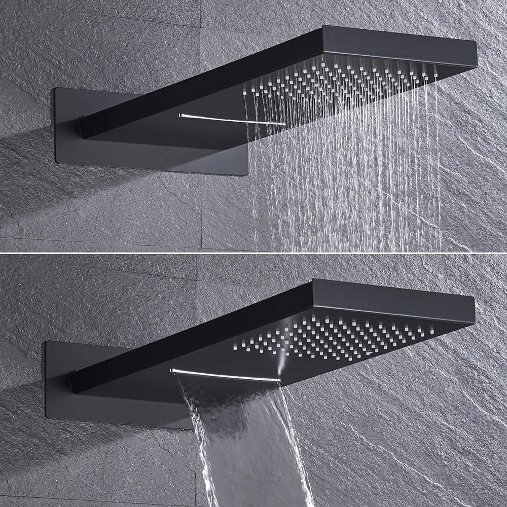 Huin Cascada lluvia lluvia grifo termostato válvula mezcladores ducha termostática montada en la pared con ducha de mano grifo negro-Negro mate B