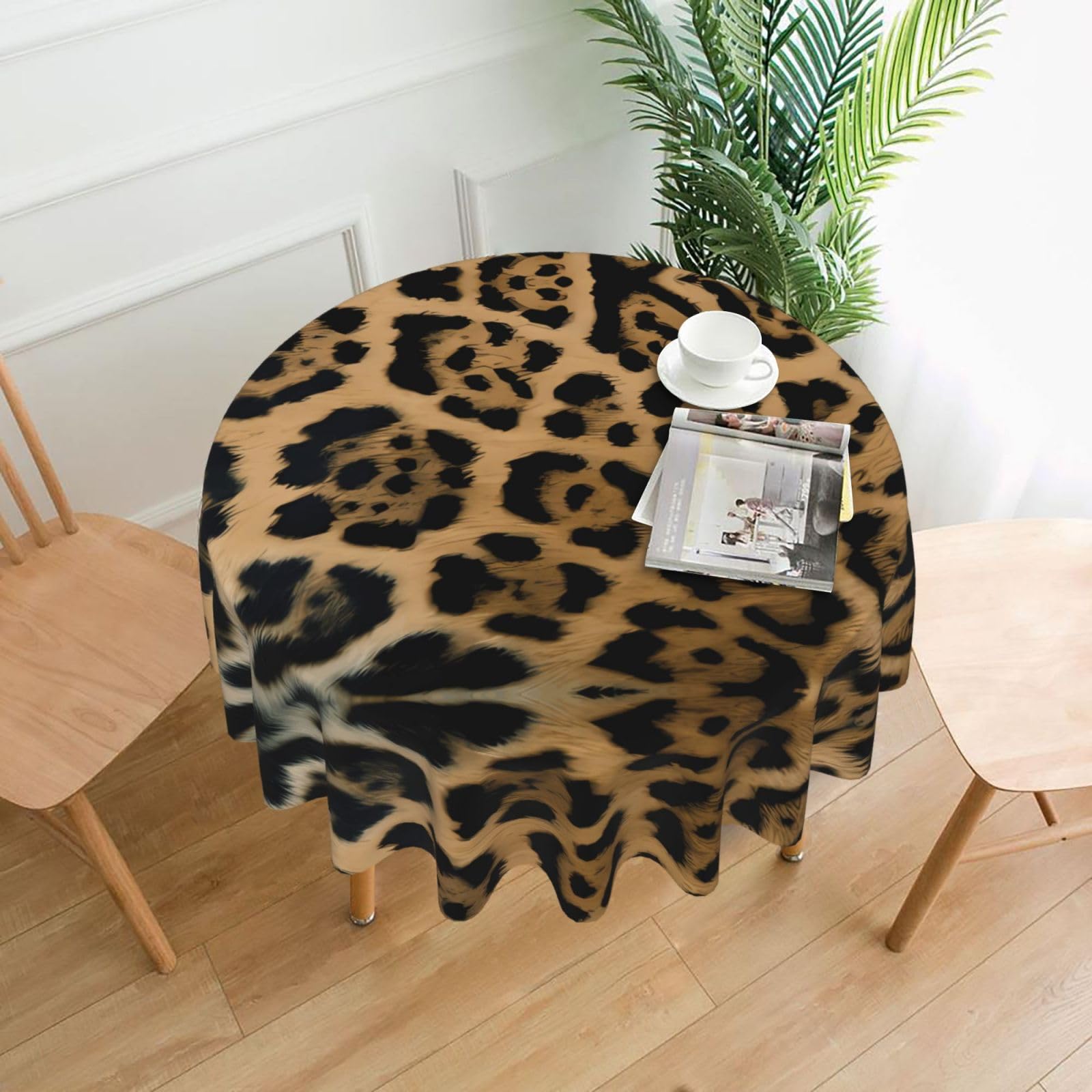 HJFCZH Leopard Print Prints Round Decorative Table Throw 60 Inch – High-Grade Polyester Fabric, Waterproof & Wrinkle Resistant Table Cover for Dining, Coffee Tables, Parties
