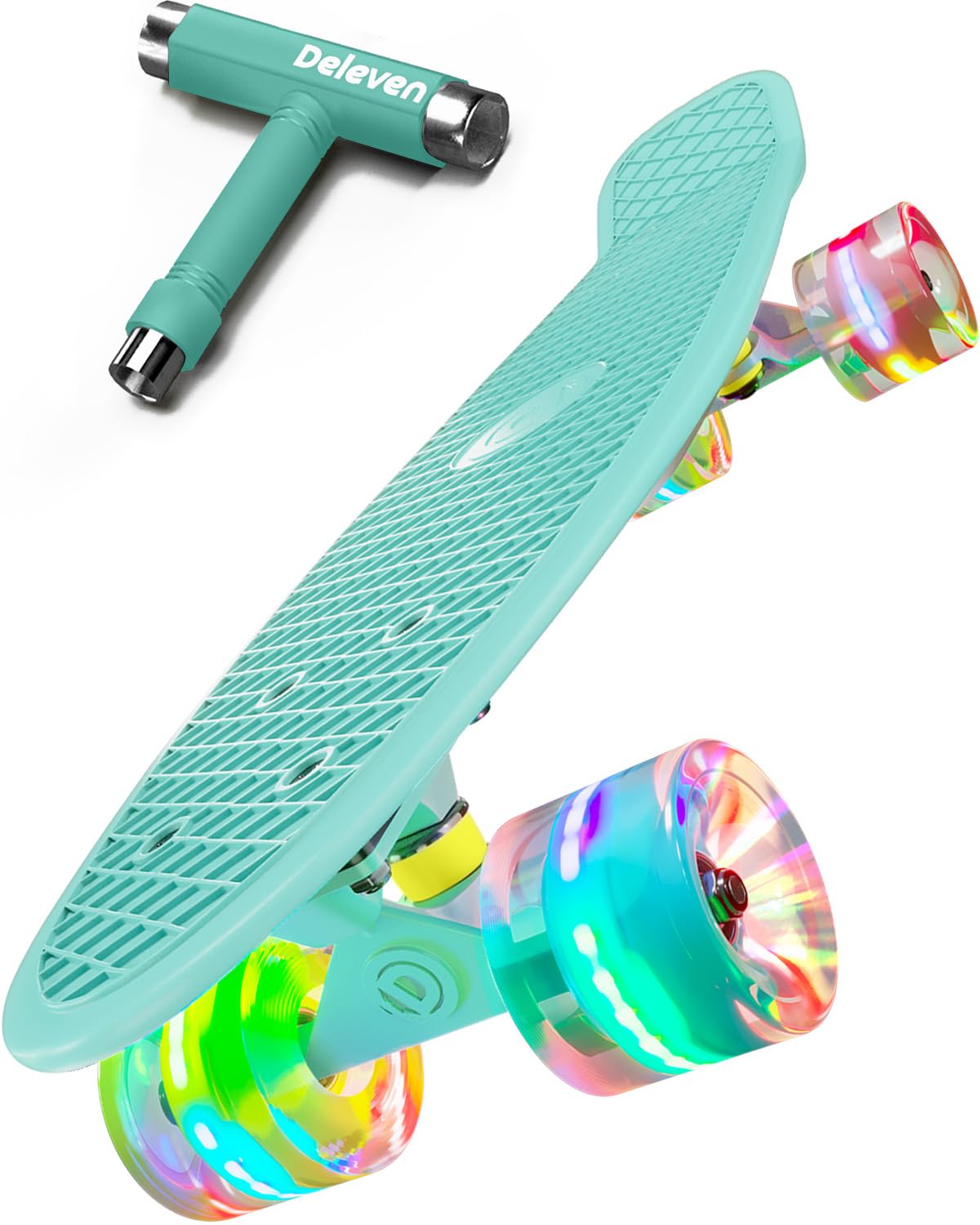 Deleven Skateboard 56cm con Ruote LED, Tool per Skate e Cuscinetti Abec 7 - Per Bambini Principianti Ragazze Ragazzi Adolescenti Adulti