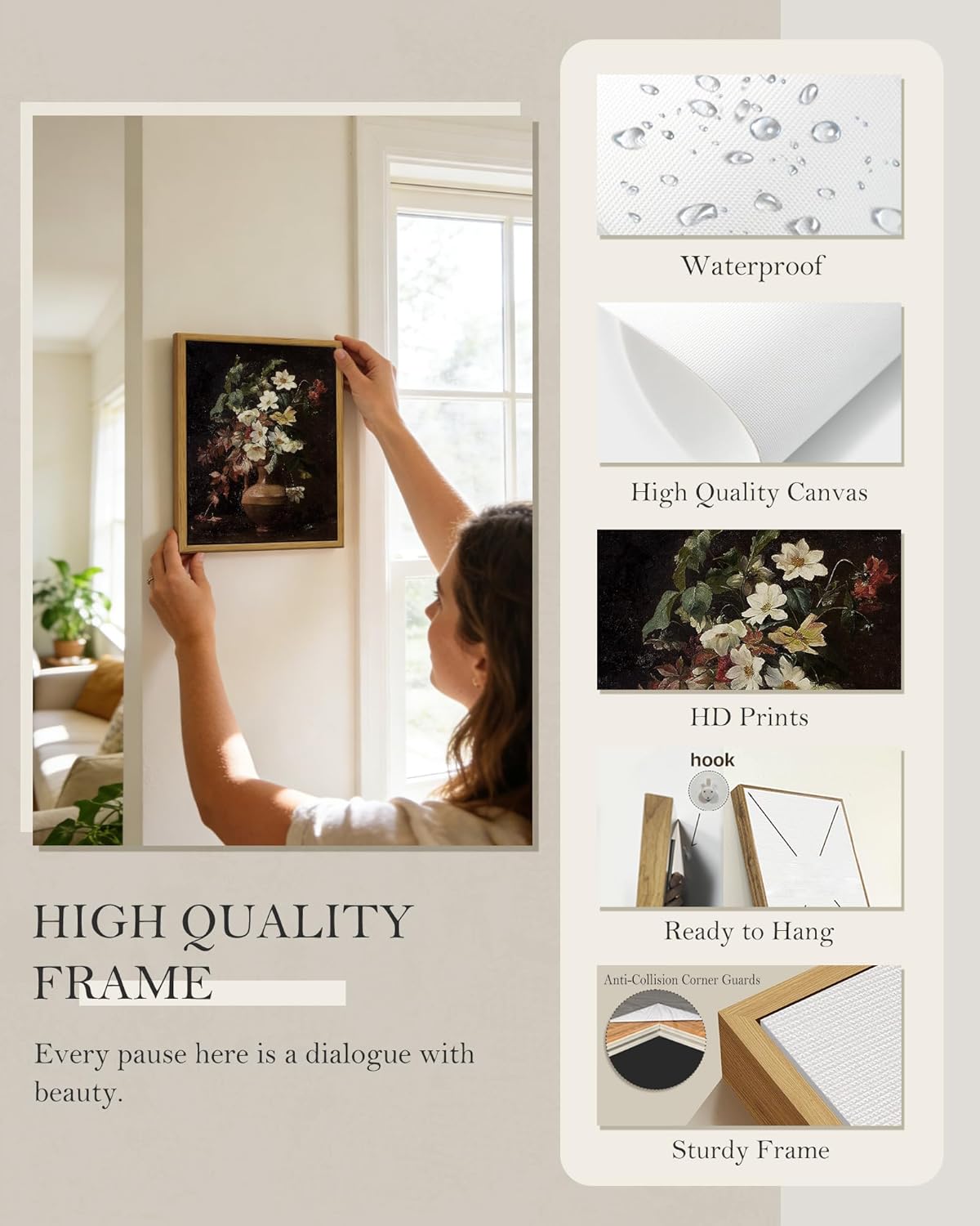 Condition photo showing New/Like New for shenify 8x10in retro floral wall decor vintage flower wall art for kitchen bathroom - natural framed flower in vase 10"l x 8"w