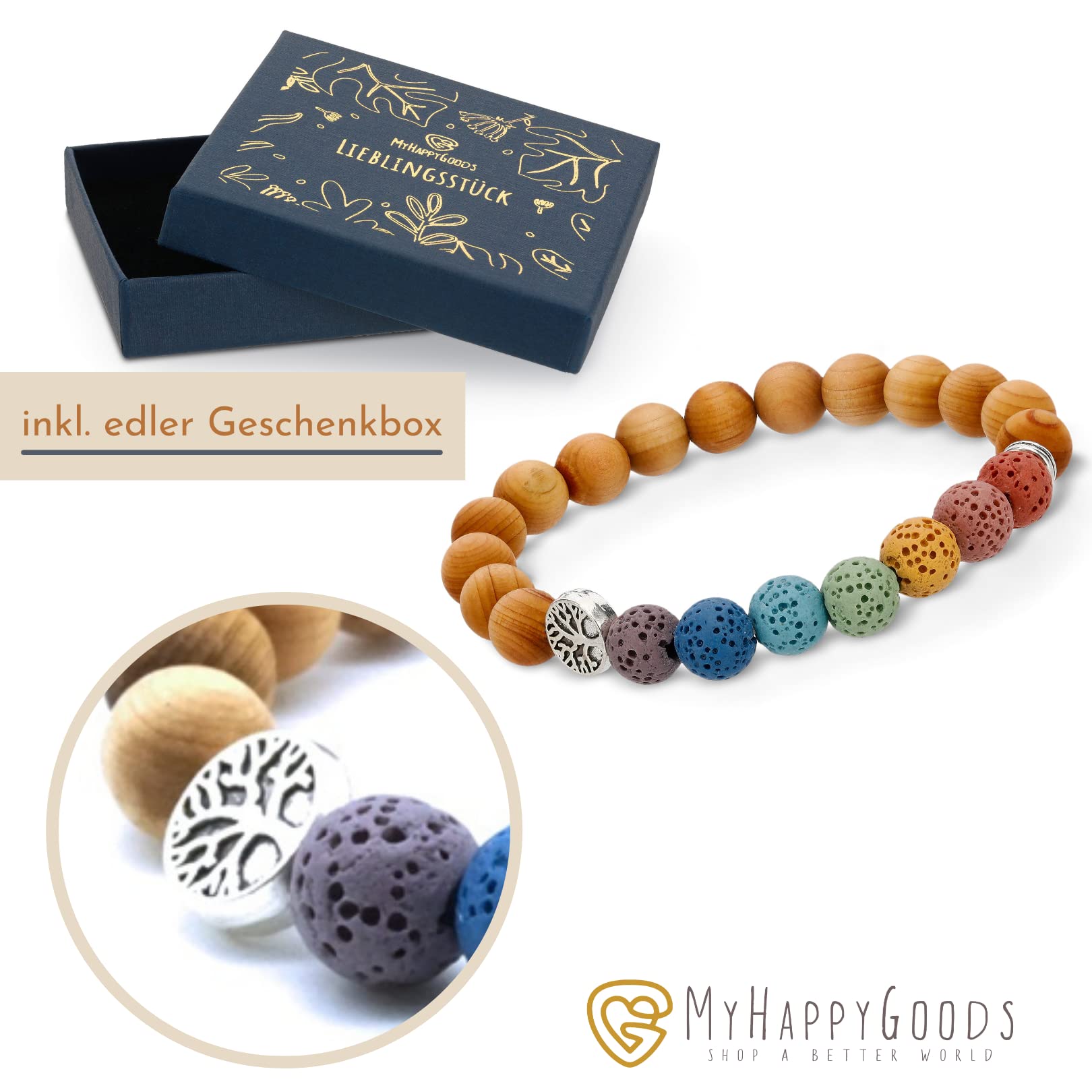 Pulsera chakra de piedra volcánica y cuentas de madera, piedras naturales auténticas, regalo ideal para familiares y amigos.