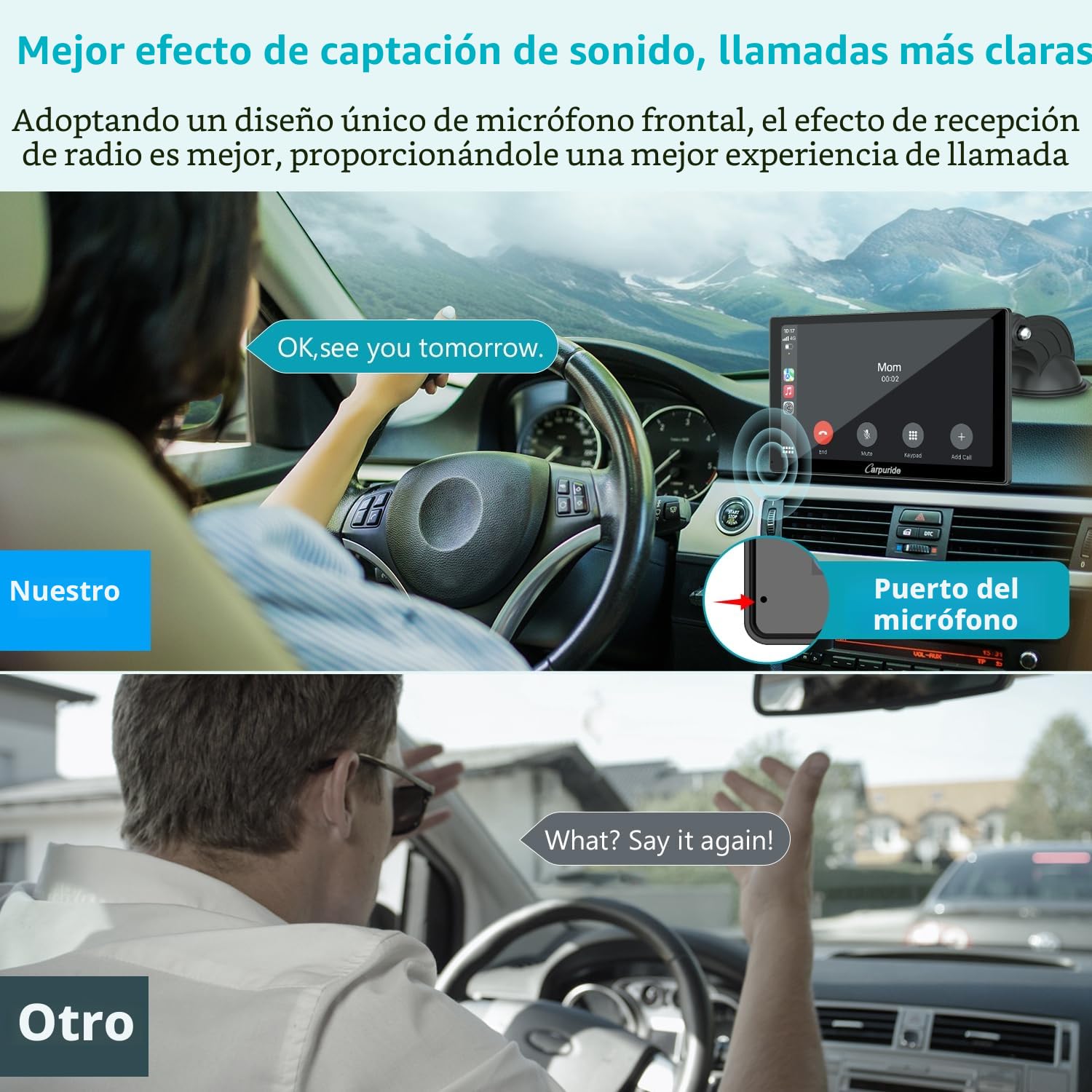 Carpuride V9 - Estéreo portátil para Coche, inalámbrico Carplay y Android Auto, Radio de Pantalla táctil HD 1080P de 9 Pulgadas con BT 5.0, Enlace de Espejo, Soporte de Sentido de luz, Soporte