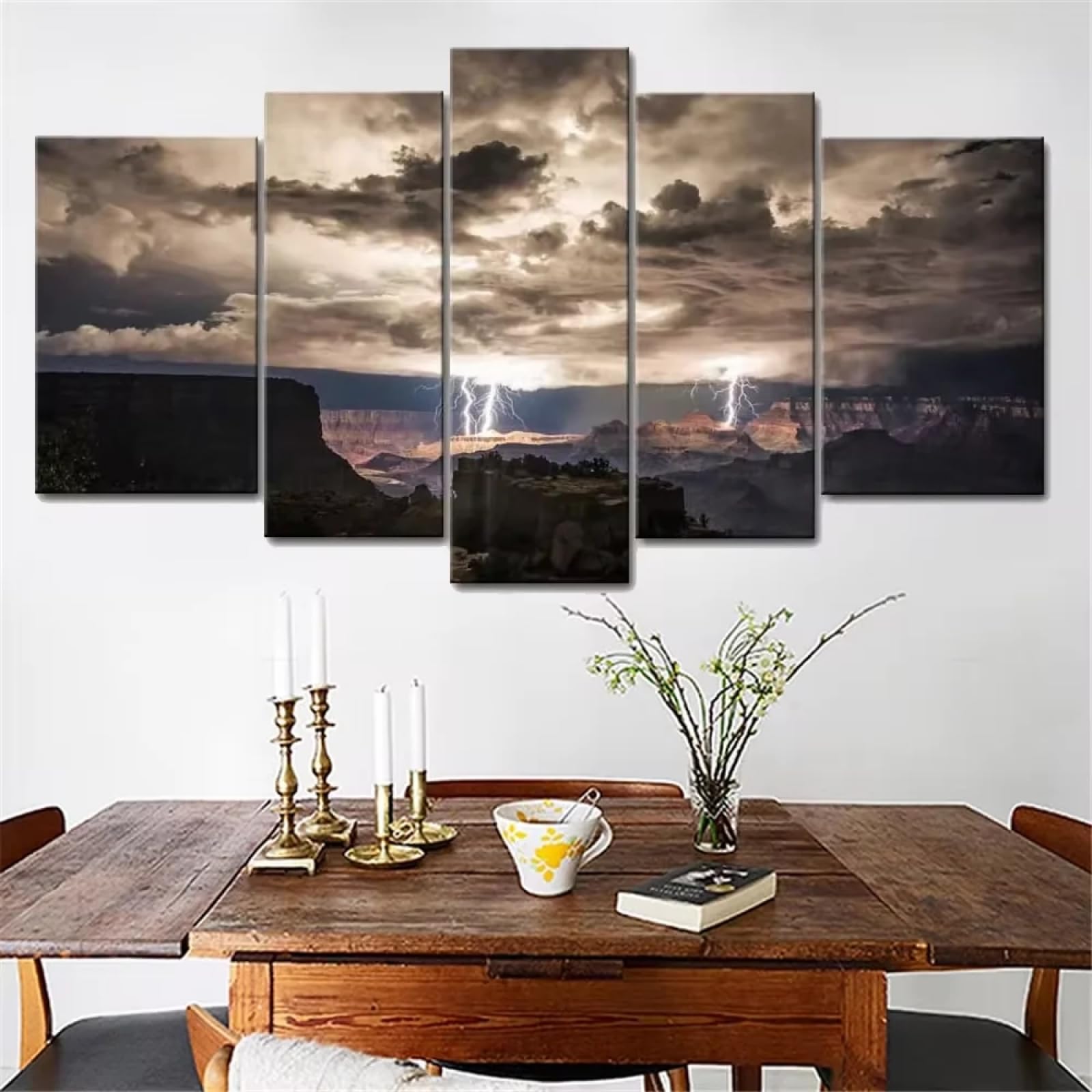 Cadre de décoration murale triptyque et polyptyque tempête en montagne - 7