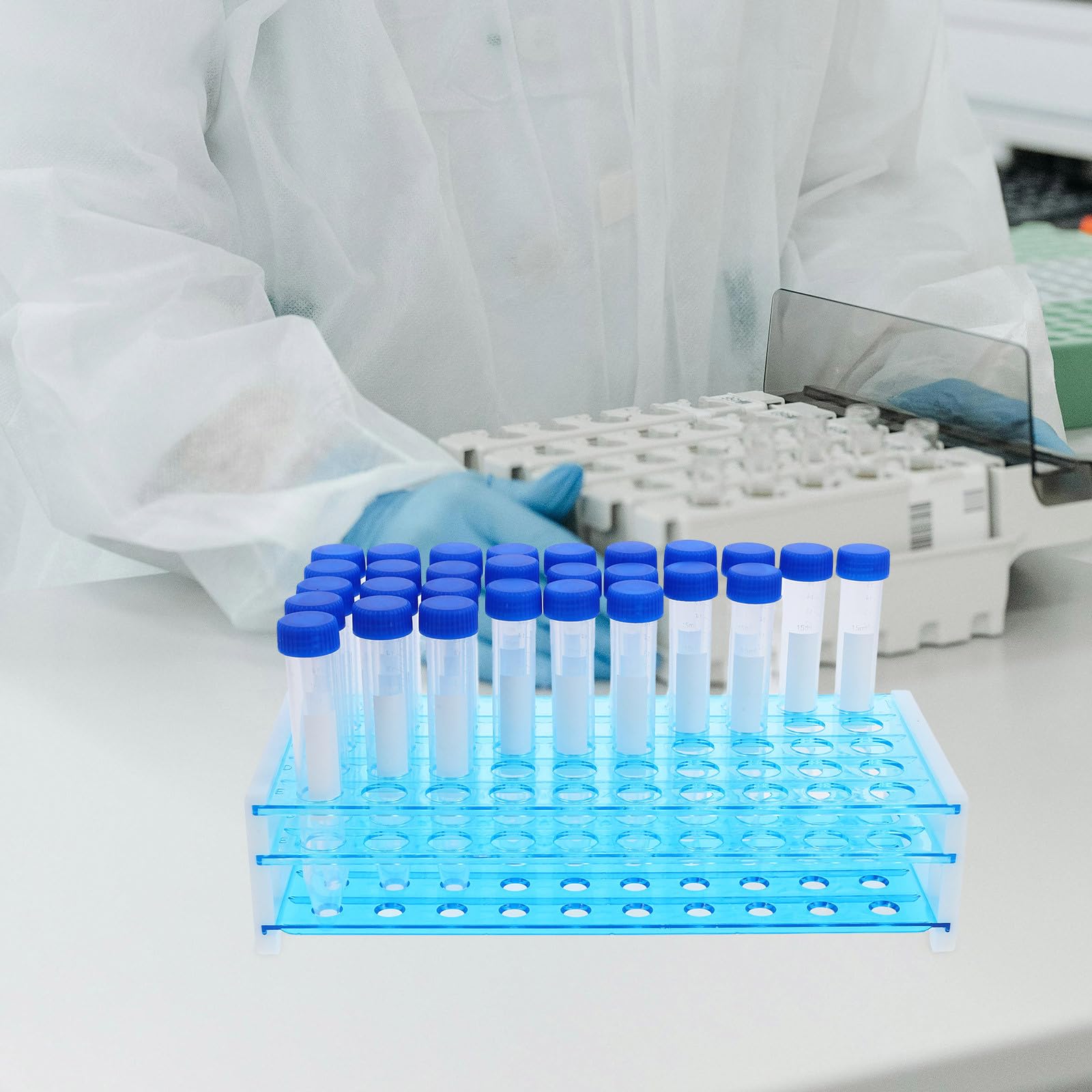 NUOBESTY 15 Ml Zentrifugenröhrchen aus Kunststoff mit 2 Abnehmbaren Röhrchenständern 50 Loch Labor Reagenzglas Ständer für Präzisionsproben und Wissenschaftliche Tests
