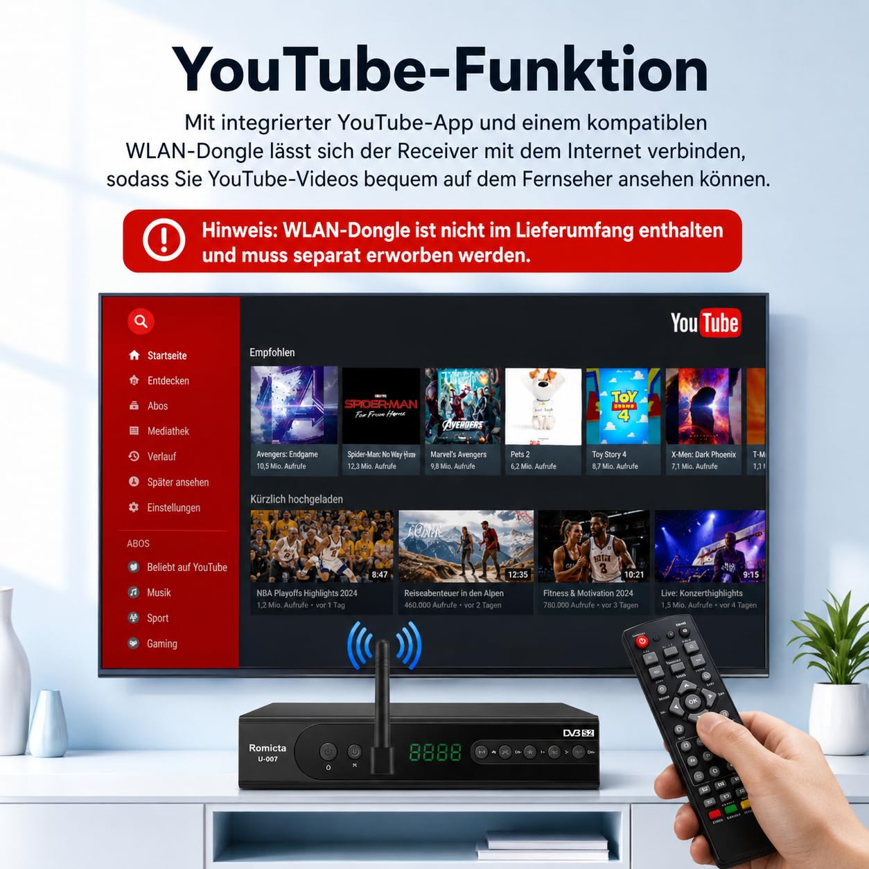 Romicta HD Satelliten Receiver DVB-S/S2 PVR EPG SCART USB Mediaplayer HDTV YouTube Schwarz