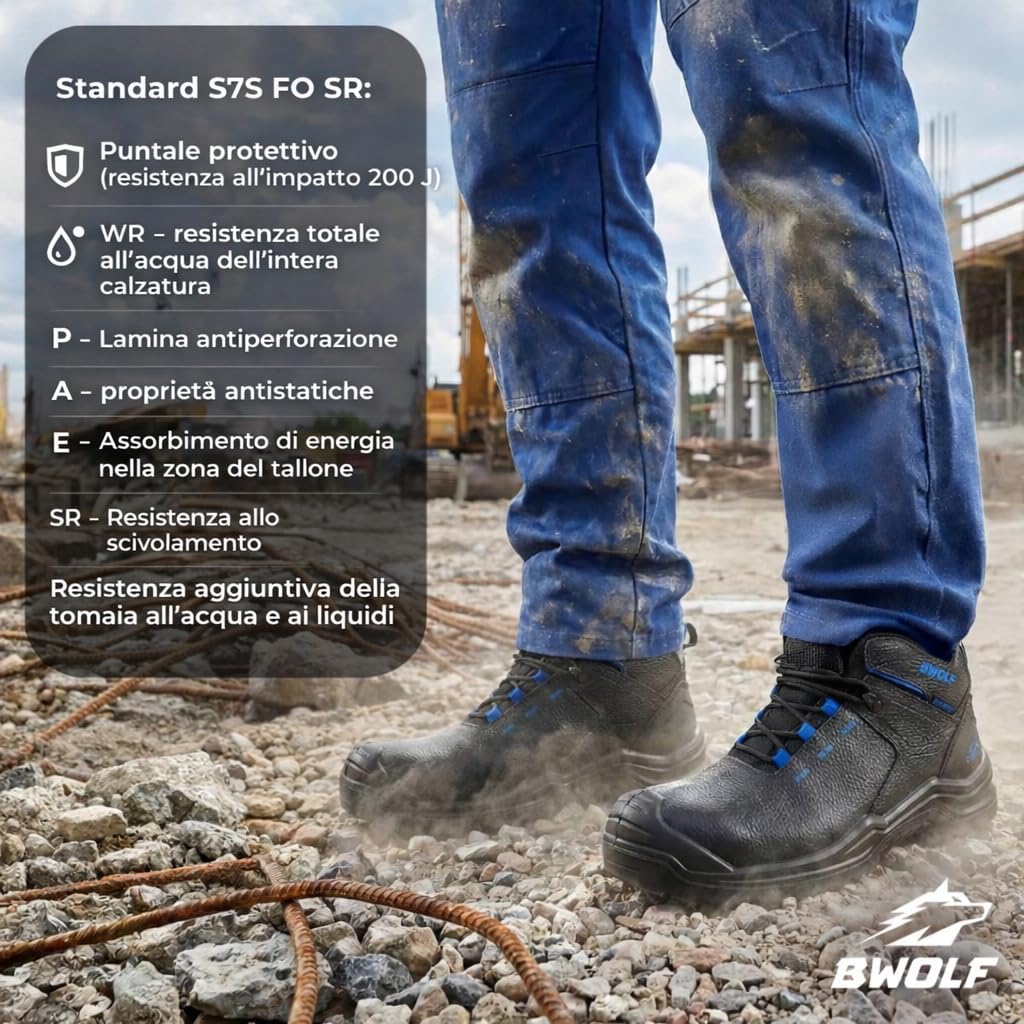 BWOLF PANZER HI S7S Scarpe antinfortunistiche impermeabili S7S | Puntale composito, protezione anti-perforazione in Kevlar, suola in poliuretano antiscivolo