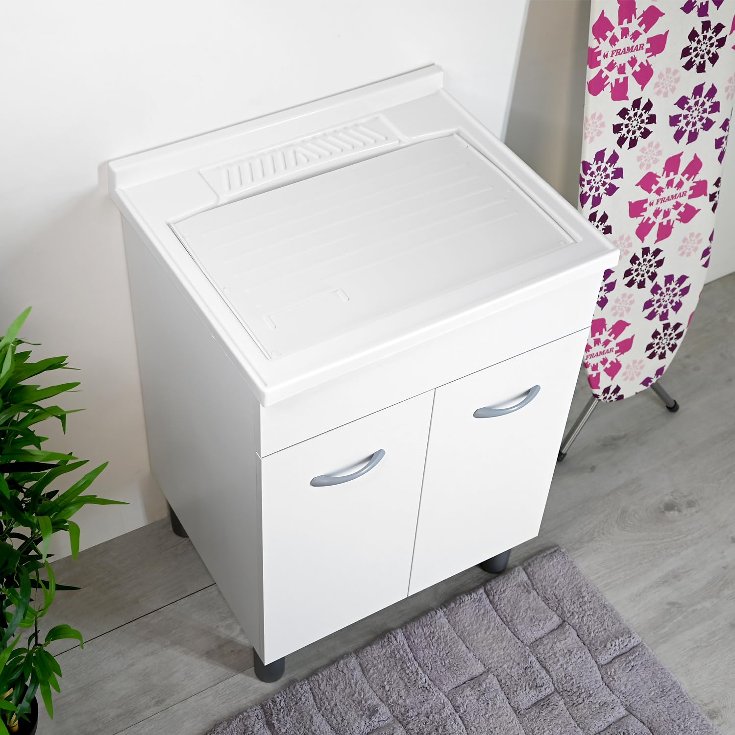 Armario de lavabo de madera ATHENA con pilozzo L 60 P 50 con eje de lavado sifón resistente al agua y a la humedad (60 x 50)
