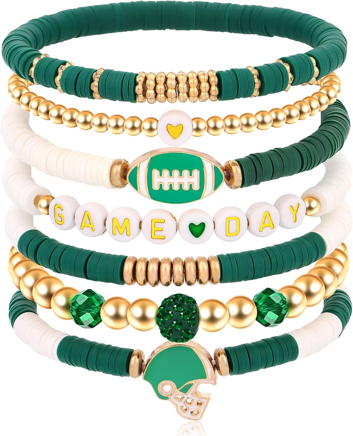 Game Day Bracelets for Women, Football Charm Beaded Stretch Bracelets