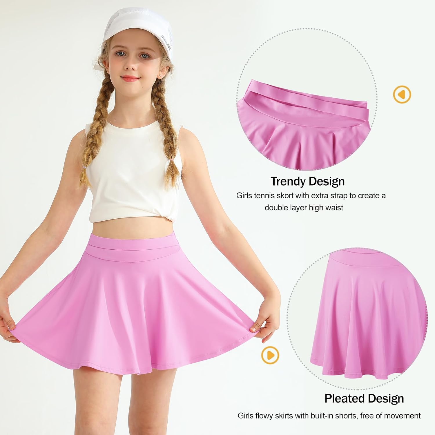 Hotfiary Girls Skorts Tennis Skirt Kids Sport Active Golf Skorts with Shorts Pleated High Waist A Line Athletic Flowy Skort - Image 2