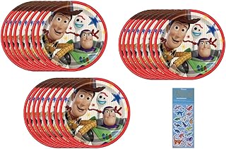 Unique Toy Story Birthday Party Supplies Bundle Pack includes 24 Lunch Paper Plates and 1 Esave Dinosaur Sticker Sheet