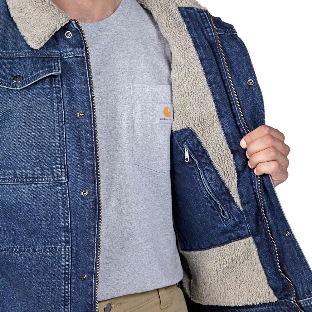 Carhartt Męska lekka kurtka o luźnym kroju denim z podszewką Sherpa