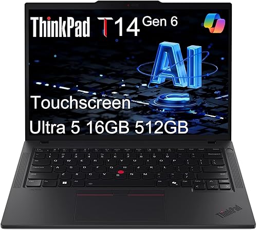Lenovo ThinkPad T14 Gen 6 Laptop de PC de IA para negocios (14" FHD+ pantalla táctil, Intel 12-Core Ultra 5 225U (> Ultra 7 155U), 16GB DDR5, 512GB