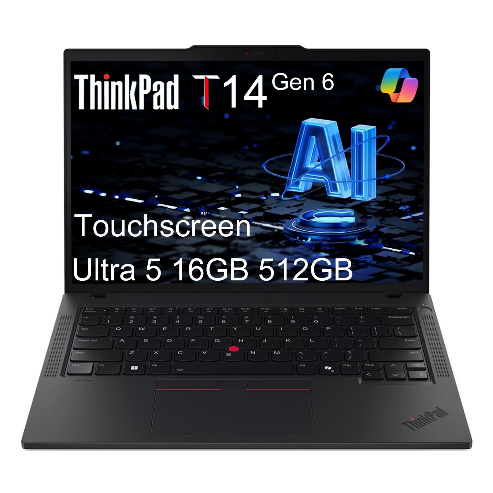 Lenovo ThinkPad T14 Gen 6 Business AI PC Laptop (14" FHD+ Touchscreen, Intel 12-Core Ultra 5 225U (> Ultra 7 155U), 16GB DDR5, 512GB SSD), 2x Thunderbolt 4, Backlit, Fingerprint, IR Webcam, Win 11 Pro