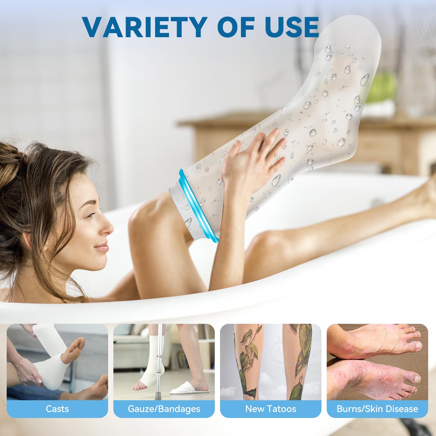 Cast Covers for Shower Leg, 100% Waterproof Leg Cast Cover for Showering, Reusable Leakproof Protective Sleeve for Foot, Ankle & Calf, Keeps Casts, Bandages & Wounds Dry During Post-Surgery Recovery