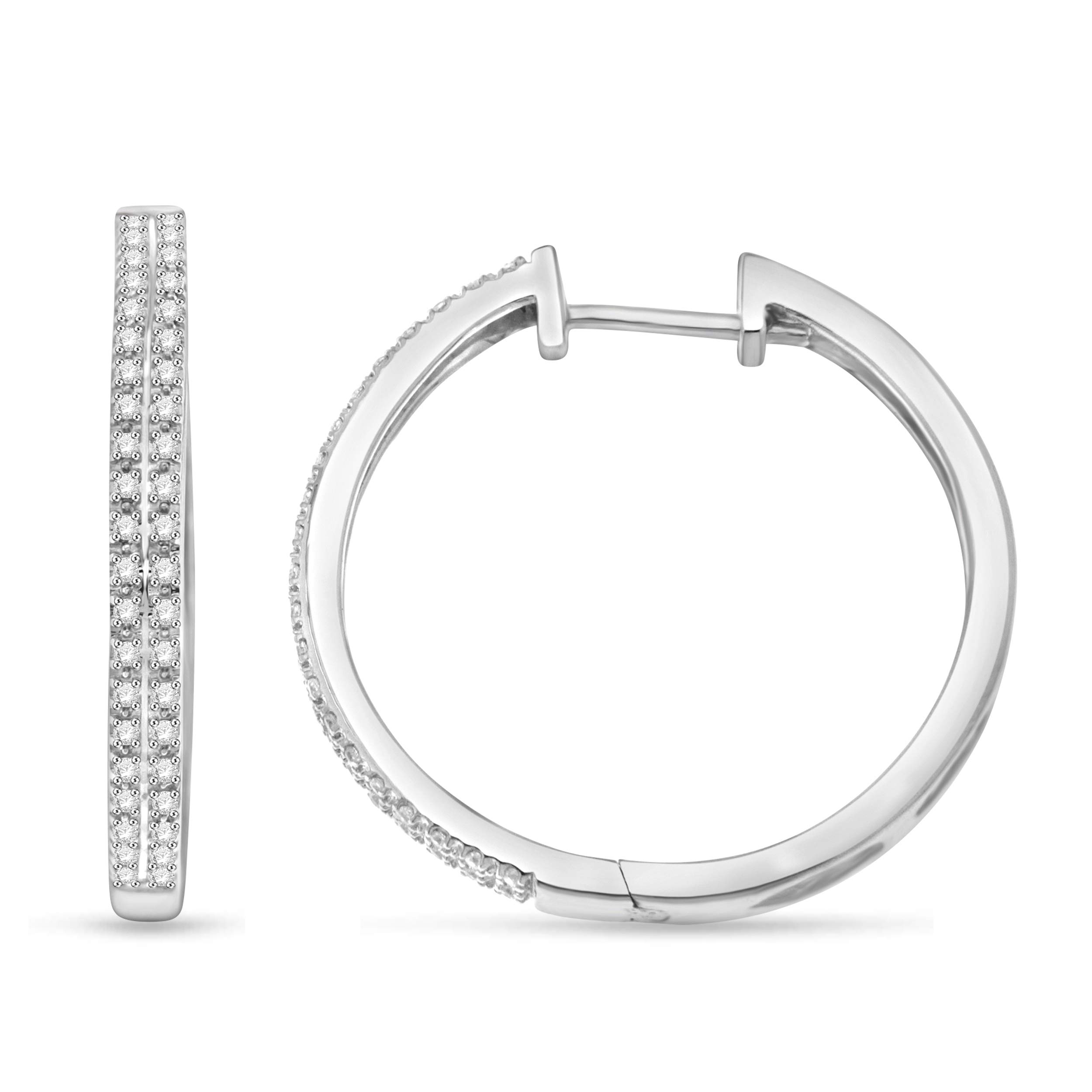 NATALIA DRAKE 1/4 Cttw Diamond Hoop Earrings for Women in Rhodium Plated Sterling Silver white