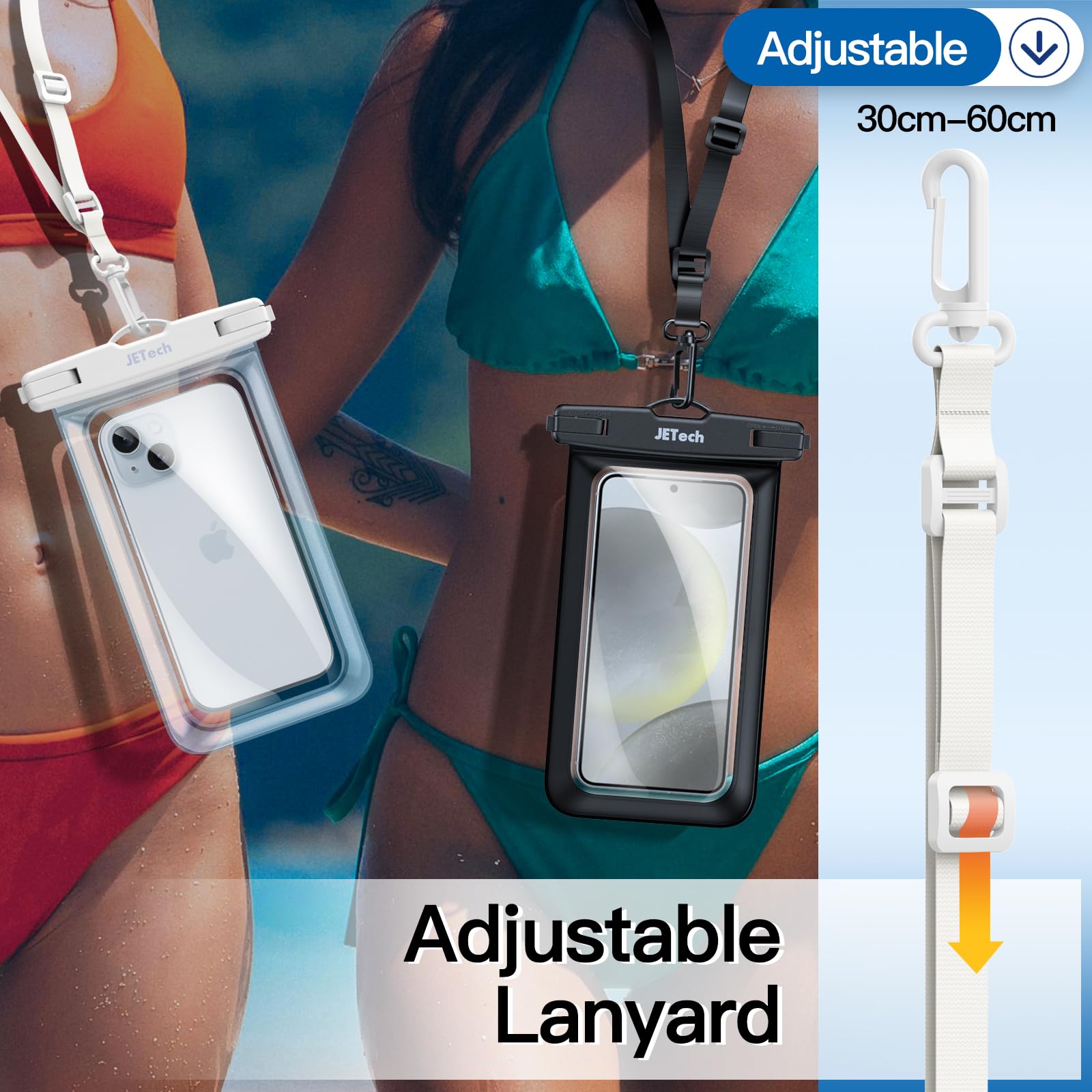 JETech Custodia Impermeabile Smartphone, 2 Pezzi Cover per iPhone 17 16e 16 15 Air Pro Max Plus, Galaxy S25 S24 Ultra, Pixel 10 Serie e Altri Fino a 7,2", IPX8 Borsa Asciutta (Nero+Trasparente)