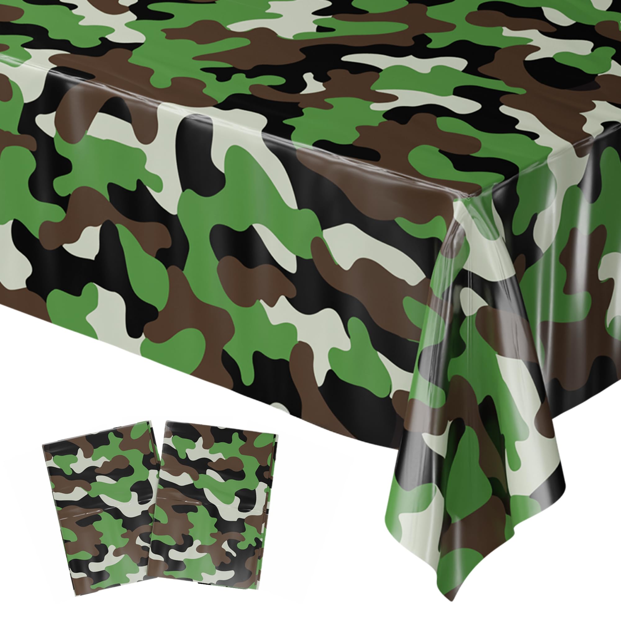 Blue Orchards Camouflage Party Table Covers (Pack of 2) - 54"x108" XL - Camo Theme Tablecloth, Battle Zone Decoration, Army Green Birthday, Military, Soldier, Hunt, Gun Dart Game, Backdrop &amp; Supplies