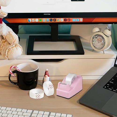 Miniatura 6 de Dispensador de cinta adhesiva para escritorio rosa con base antideslizante con peso - Incluye 6 rollos de cinta adhesiva transparente (0.71 pulgadas