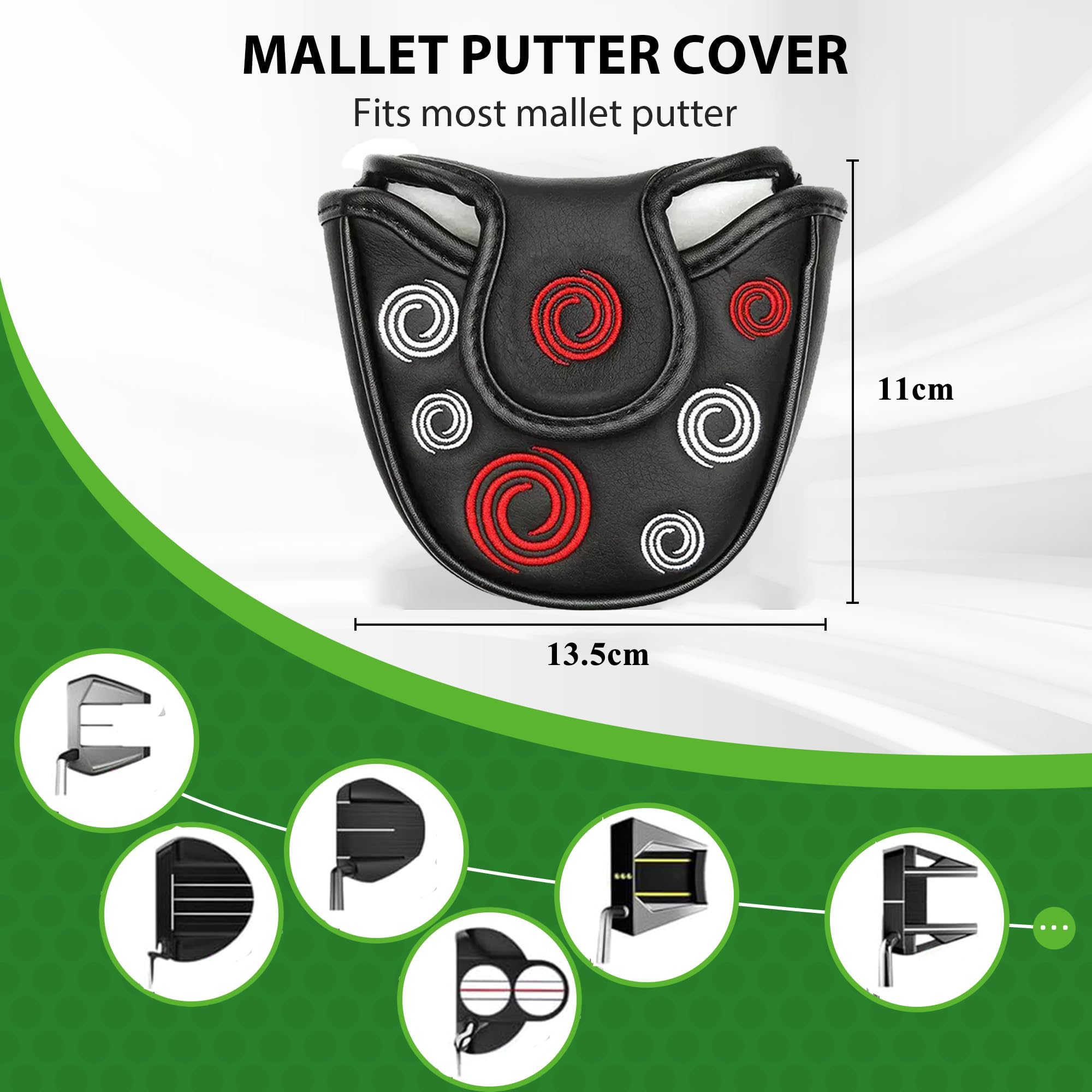 Funda para Cabeza de Putter de Golf Bordado Circular Cierre Magnético Piel Sintética ODY-Ssey