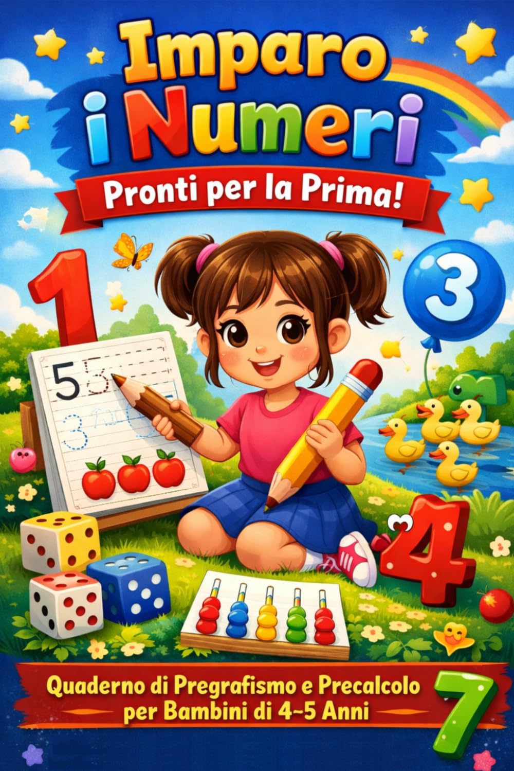 Imparo i Numeri. Pronti per la Prima! Quaderno di Pregrafismo e Precalcolo per Bambini di 4–5 Anni: Tracciare, Contare e Scrivere i Numeri con Giochi Educativi. Scuola Materna e Infanzia