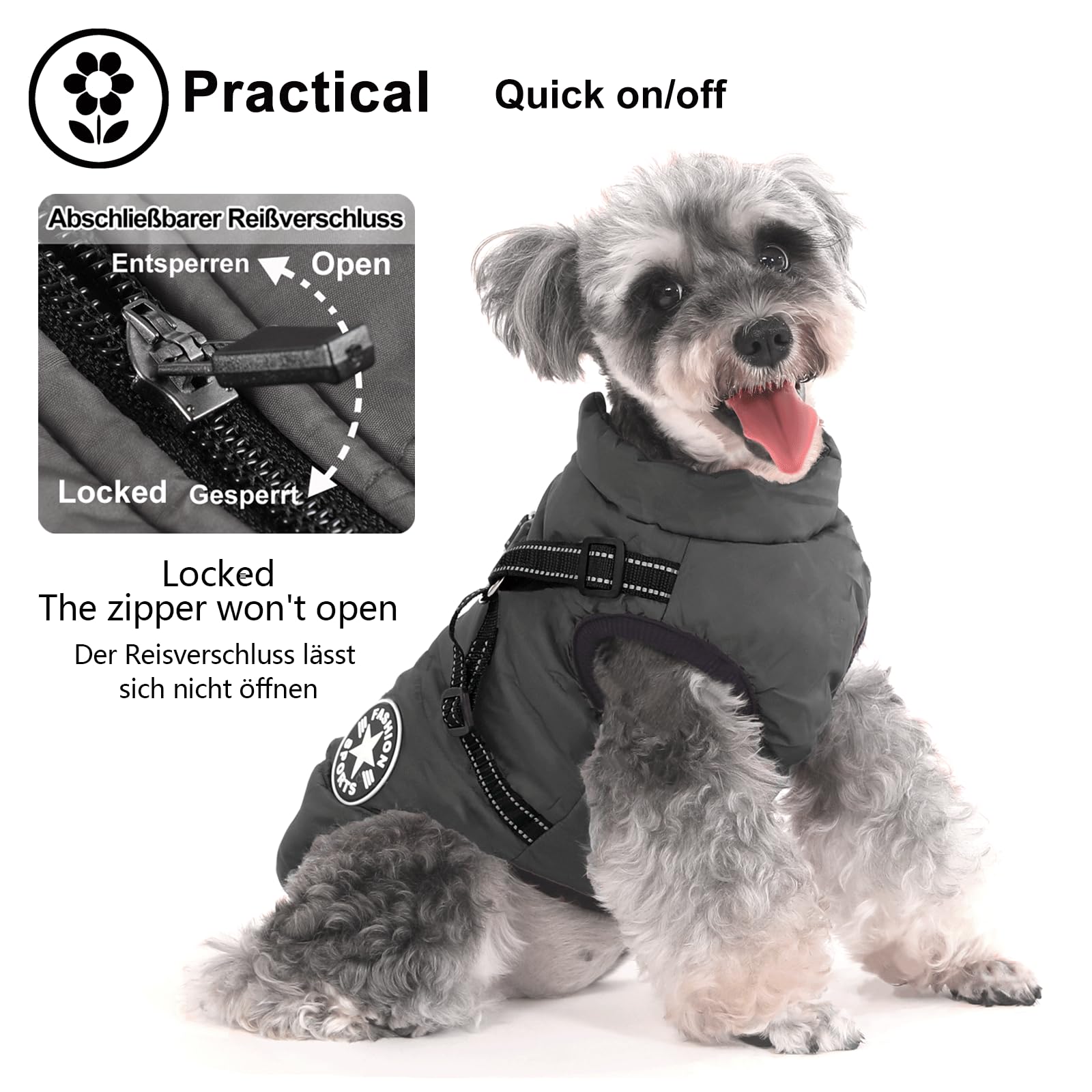 Aywoja Cappotto Cane Invernale, caldo, cappotto per cani con pettorina, impermeabile, lavabile in lavatrice, con strisce riflettenti, resistente anello a D