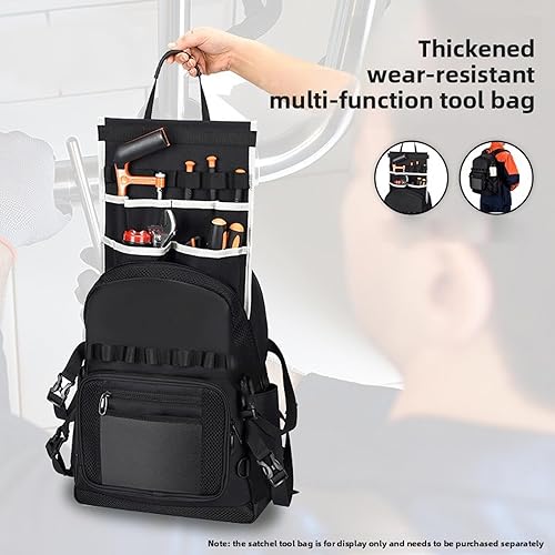 Miniatura 4 de Jiawu Mochila de herramientas resistente para hombres, organizador de herramientas resistente, tela Oxford 1680D, resistente al agua, con correas