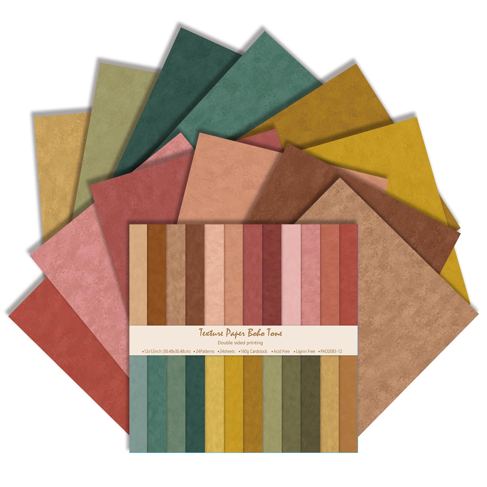 Scrapbook Paper, 12x12 Inch Coloured Double-Sided Watercolour Scrapbook Papers 24 Sheets, Imitation Leather Patterned Craft Paper for Junk Journals DIY Photo Album and Gift Decoration (E)