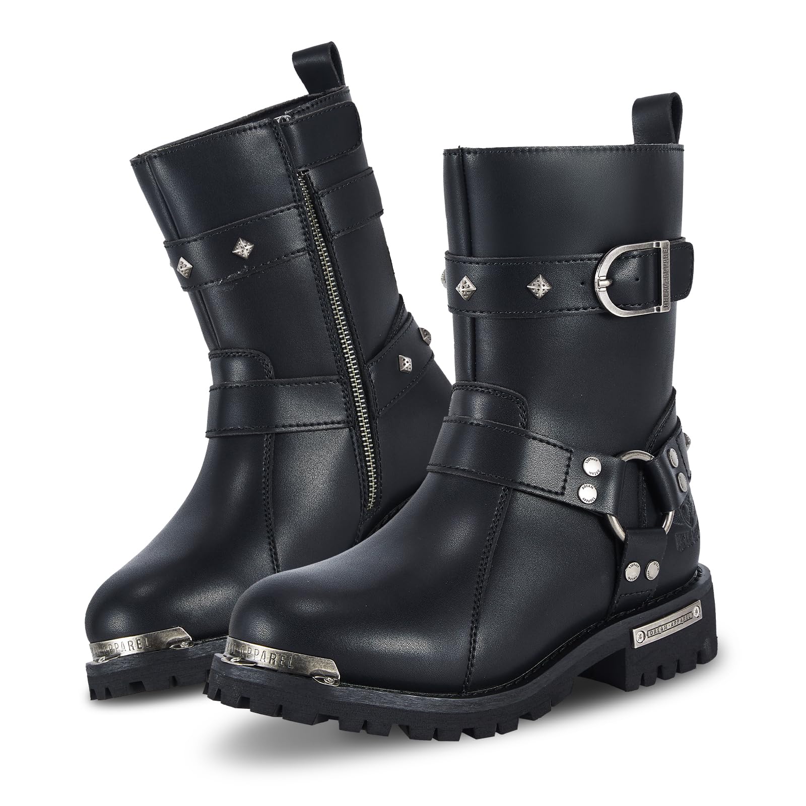 Womens Motorcycle Boots PU Leather Waterproof With Side Zipper For Motorbike Riding Work Outdoor