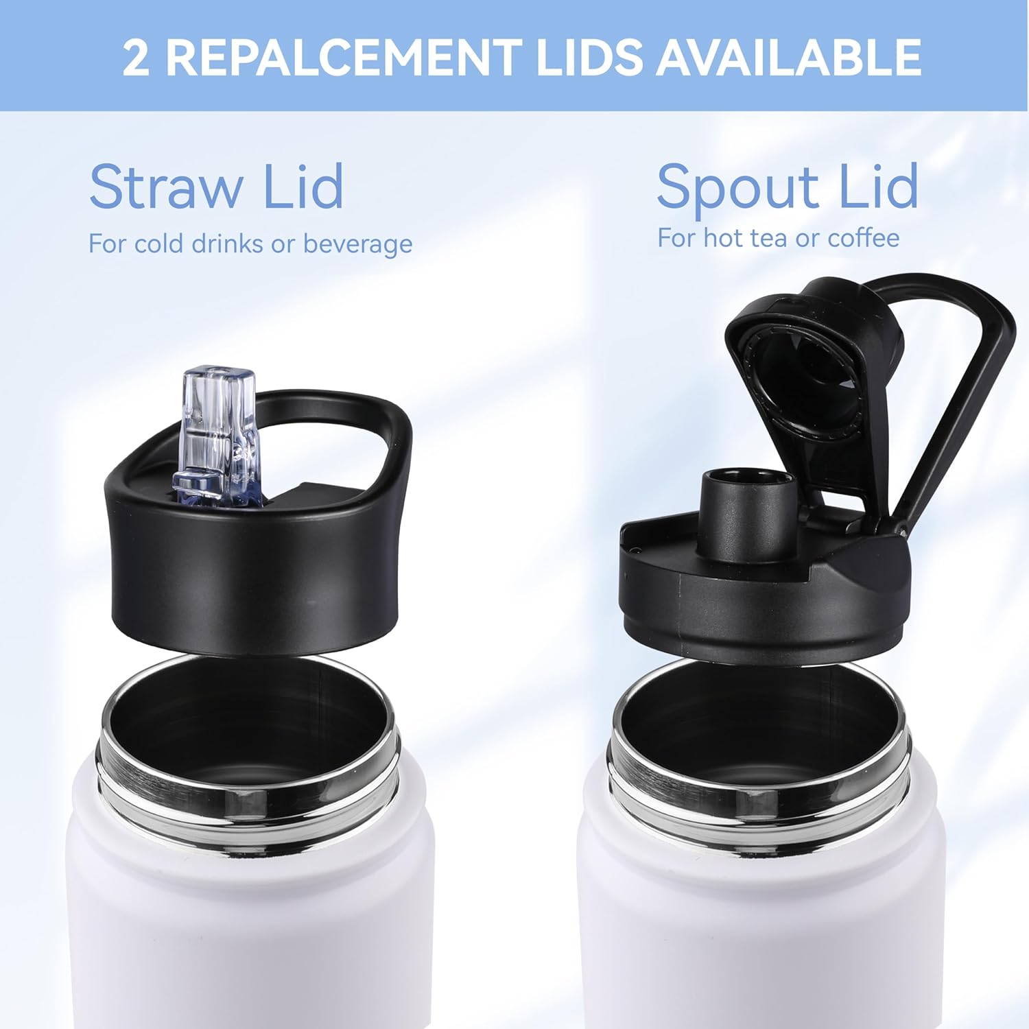 HASLE OUTFITTERS Insulated Water Bottle 22 oz Double Wall Stainless Steel Water Bottle Wide Mouth with Straw Lid & Spout Lid Keeps Cold or Hot(White,4) - Image 5