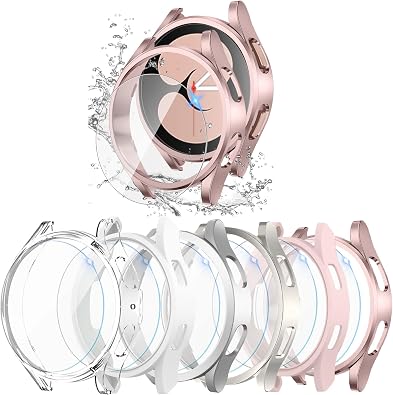 6+6 Pack Tempered Glass Screen Protector for Samsung Galaxy Watch Cover 7 6 5 4 Ultra 40mm 44mm 43mm 47mm, Thin Scratch Resistant Protective Hard PC Bumper