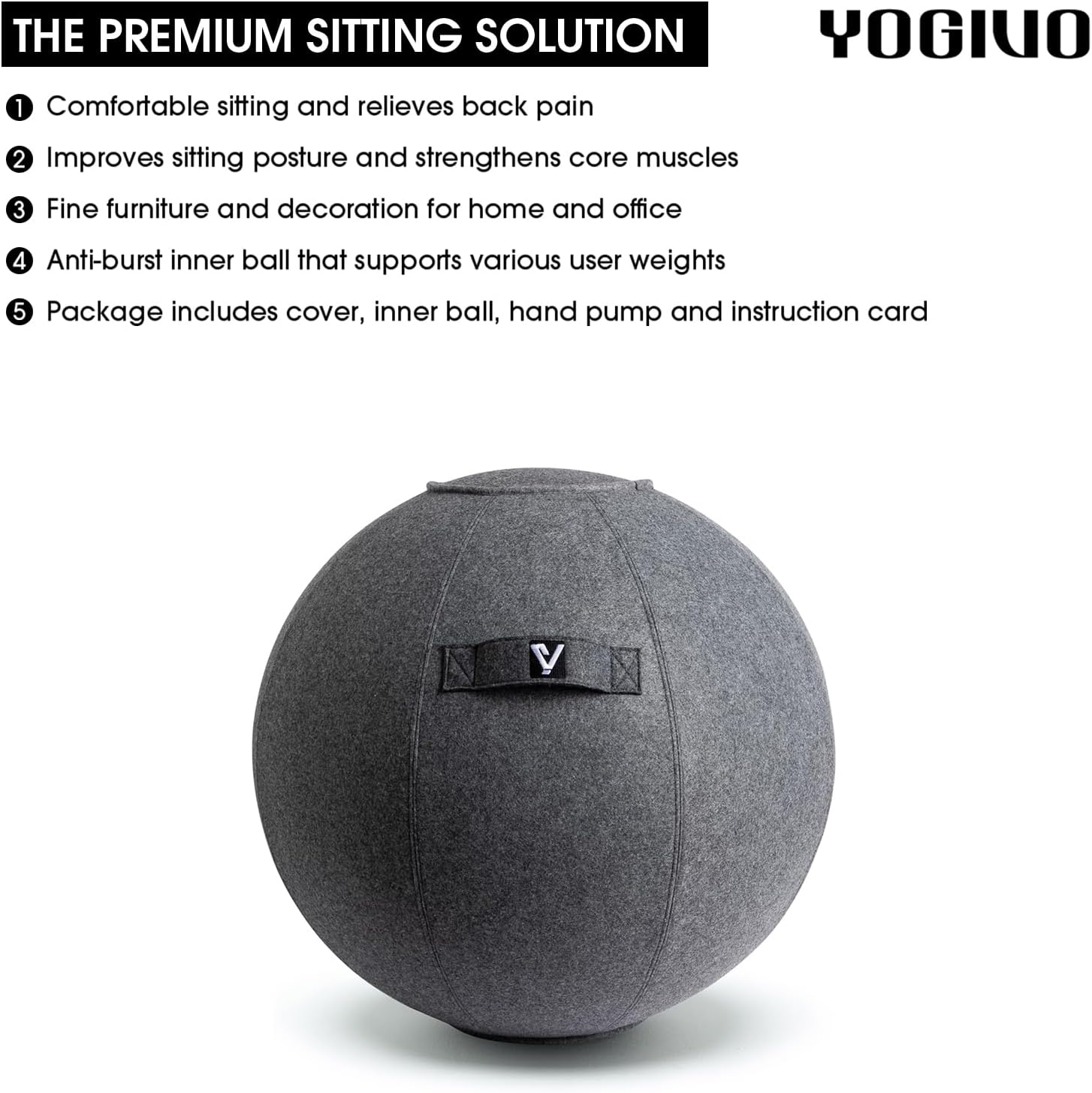 Sitting Ball Chair for Home Office Desk - Exercise and Stability Ball for Fitness, Pilates, and Ergonomic Balance - Includes Cover and Pump