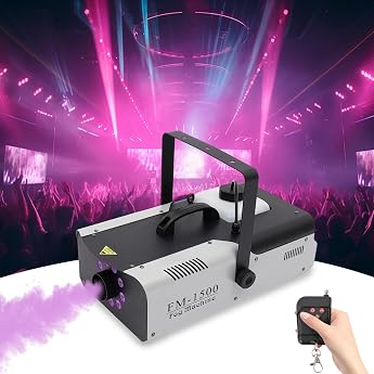 1500 W Fog Machine DMX Floor Mist Machine 3-in-1 RGB Multichip LEDs Light Effect Fog Smoke Machine Mist with Remote Control for Halloween Wedding Party