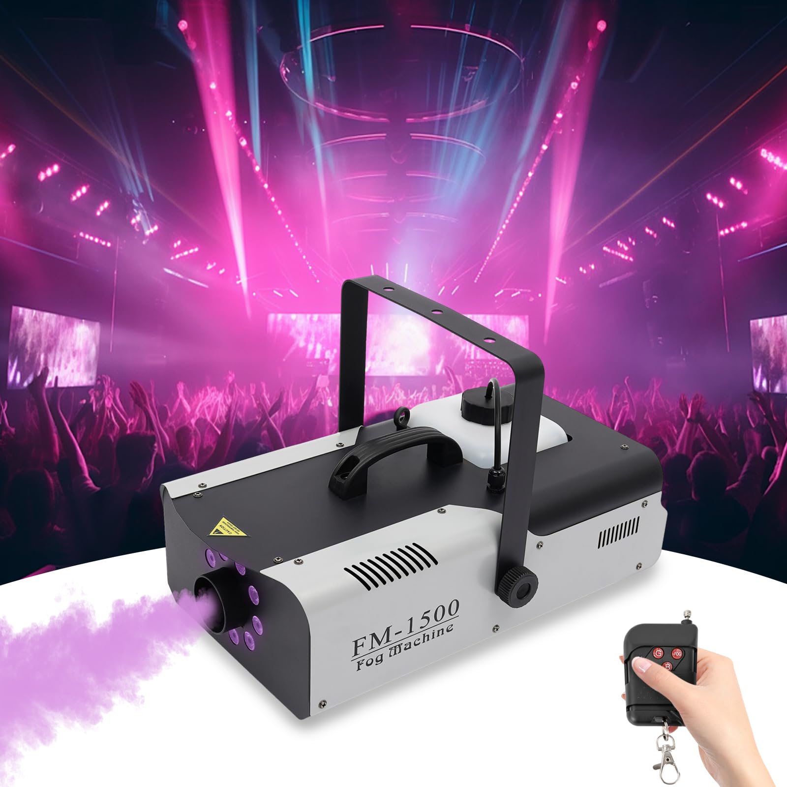 Máquina de humo, 1500 W, LED, depósito de agua de 2,5 L, mando a distancia inalámbrico DMX, máquina de humo para Navidad, fiestas