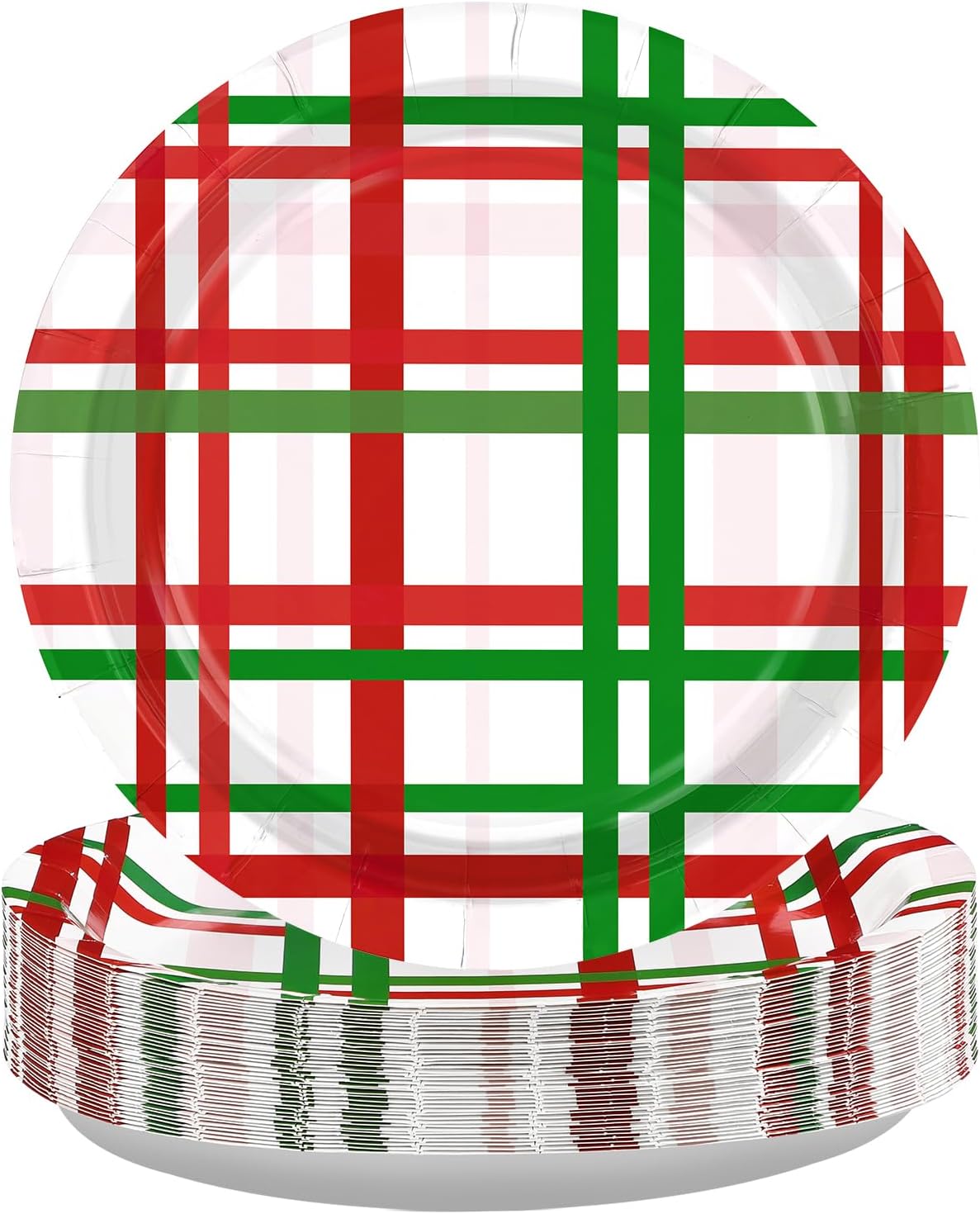 50Pcs Spring Buffalo Plaid Paper Plates 9 Inch Red Green Gingham Checkered Disposable Dinner Plates Holiday Tableware for Spring Holiday Festive Picnic BBQ Birthday Party Table Decorations