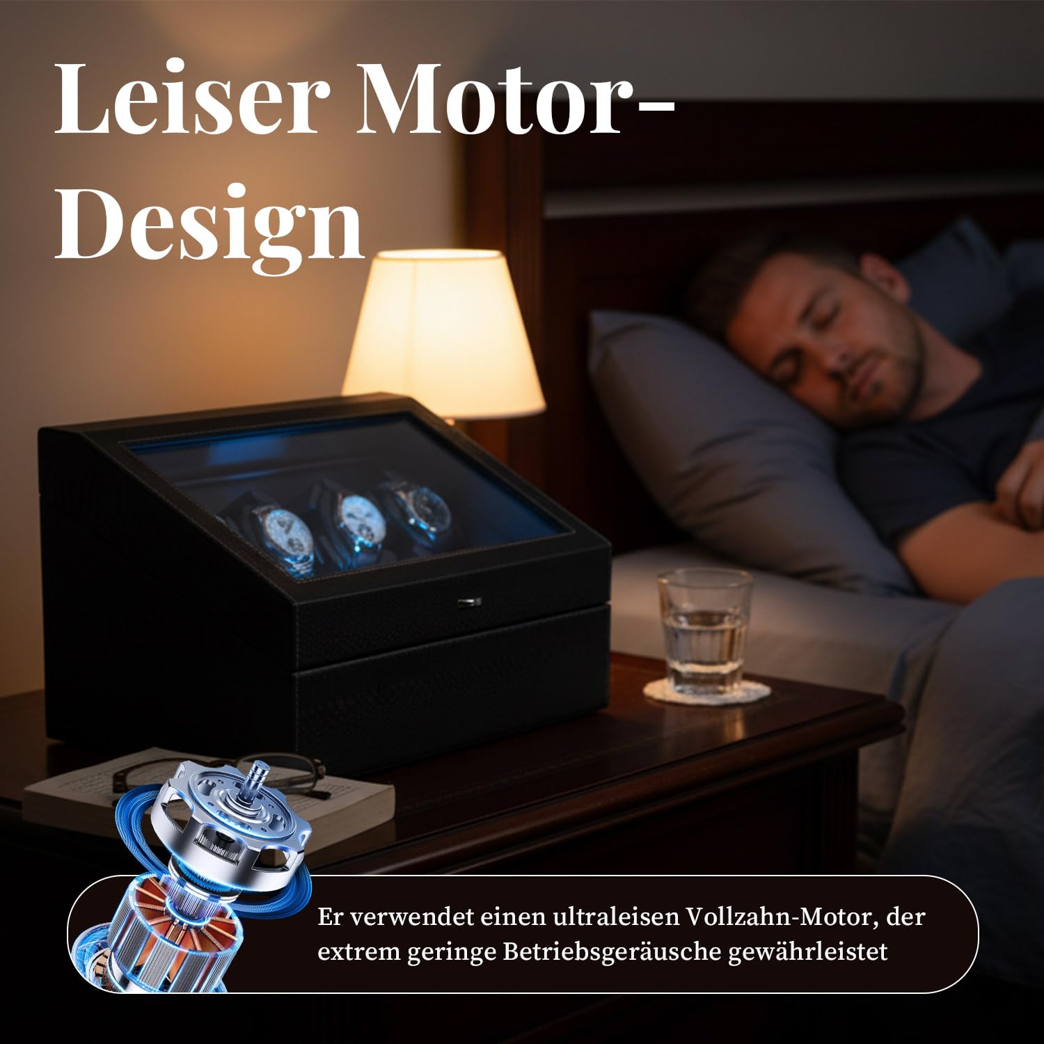 Mcbazel Automatische Uhrenbeweger 6 Uhren + 6 Gitter Aufbewahrung mit LED-Licht, Watch Winder Uhrenwinder Leiser Motor 4 Rotationsmodi, USB DC betrieben, Unabhängige Steuerung für Drehteller