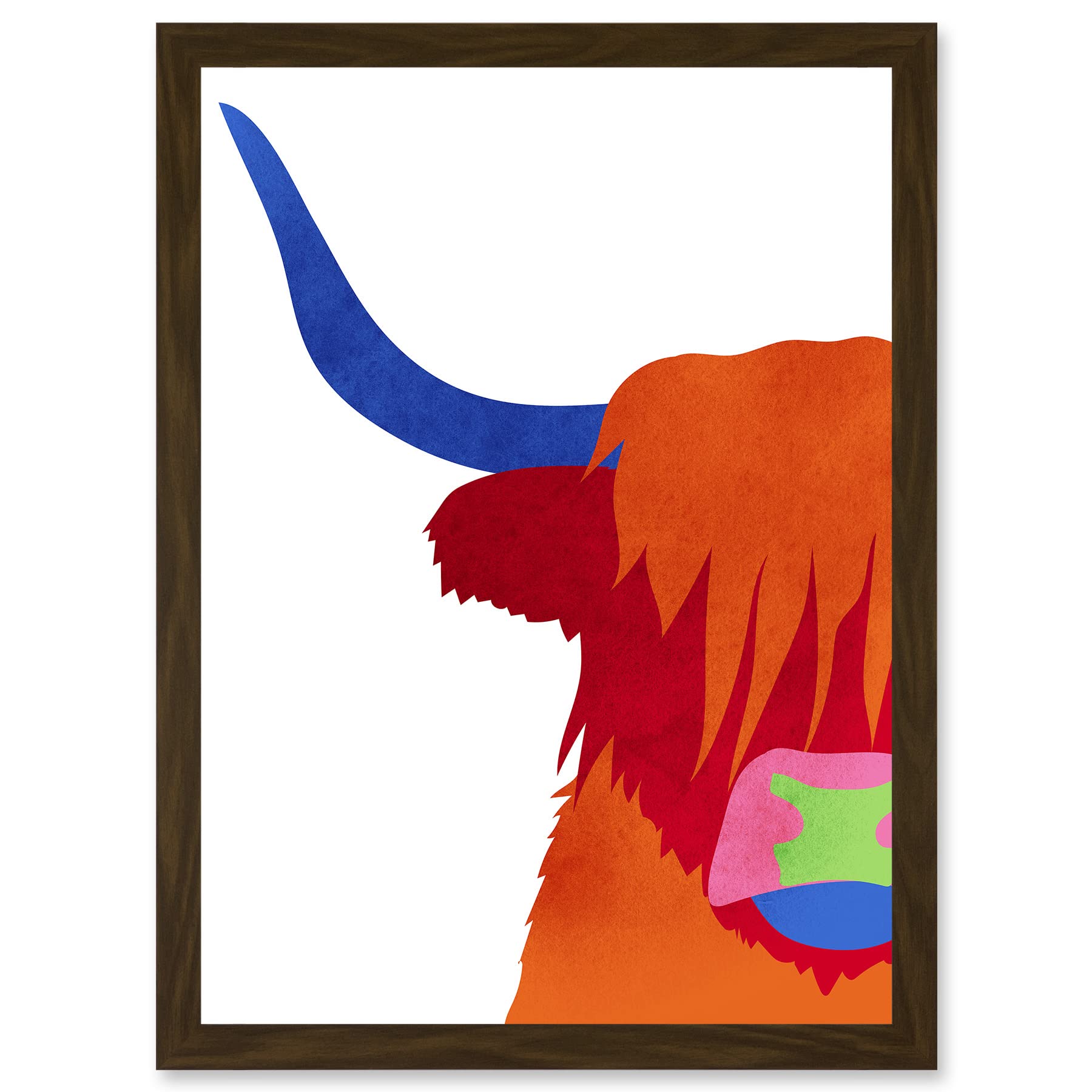 Wee Blue Coo Bright Highland Scottish Cow Bull Coo Colourful Artwork Framed Wall Art Print A4