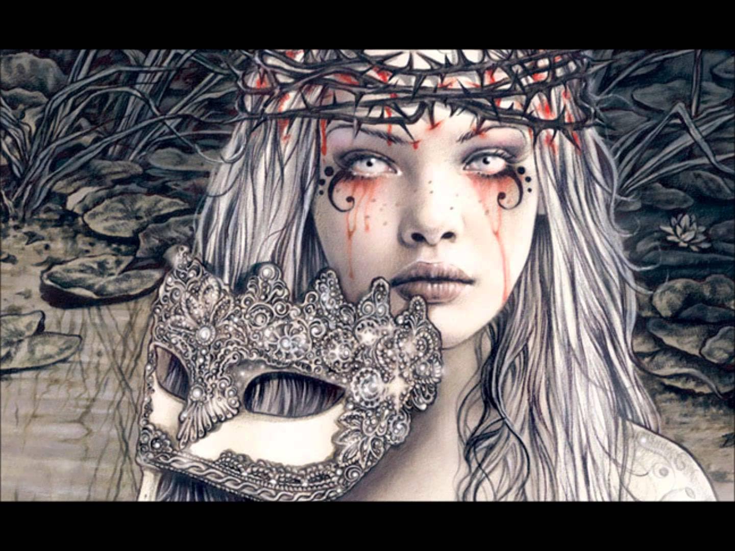 DIY 5D Diamond Painting Gothic Painting Blood Girl with Mask Crafts Full Drill Painting Horror Victoria Frances 30x40cm