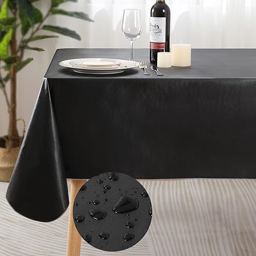 misaya Mantel rectangular de vinilo impermeable, mantel con parte trasera de franela, mantel de plástico lavable para cena, cocina, al aire libre