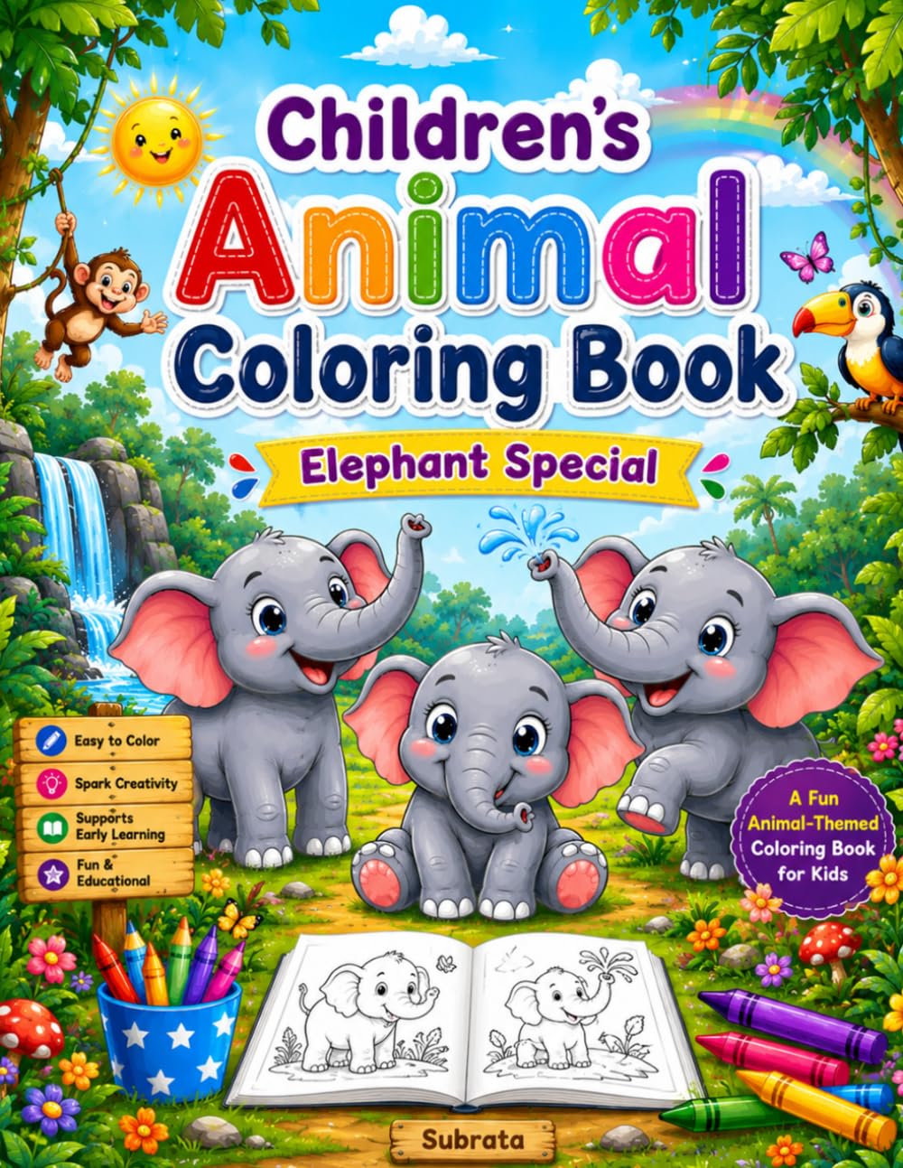 Elephant Adventures Coloring Book for Kids: Cute and Fun Elephant Coloring Pages with Easy Animal Illustrations for Preschoolers, Toddlers, and Early Learners