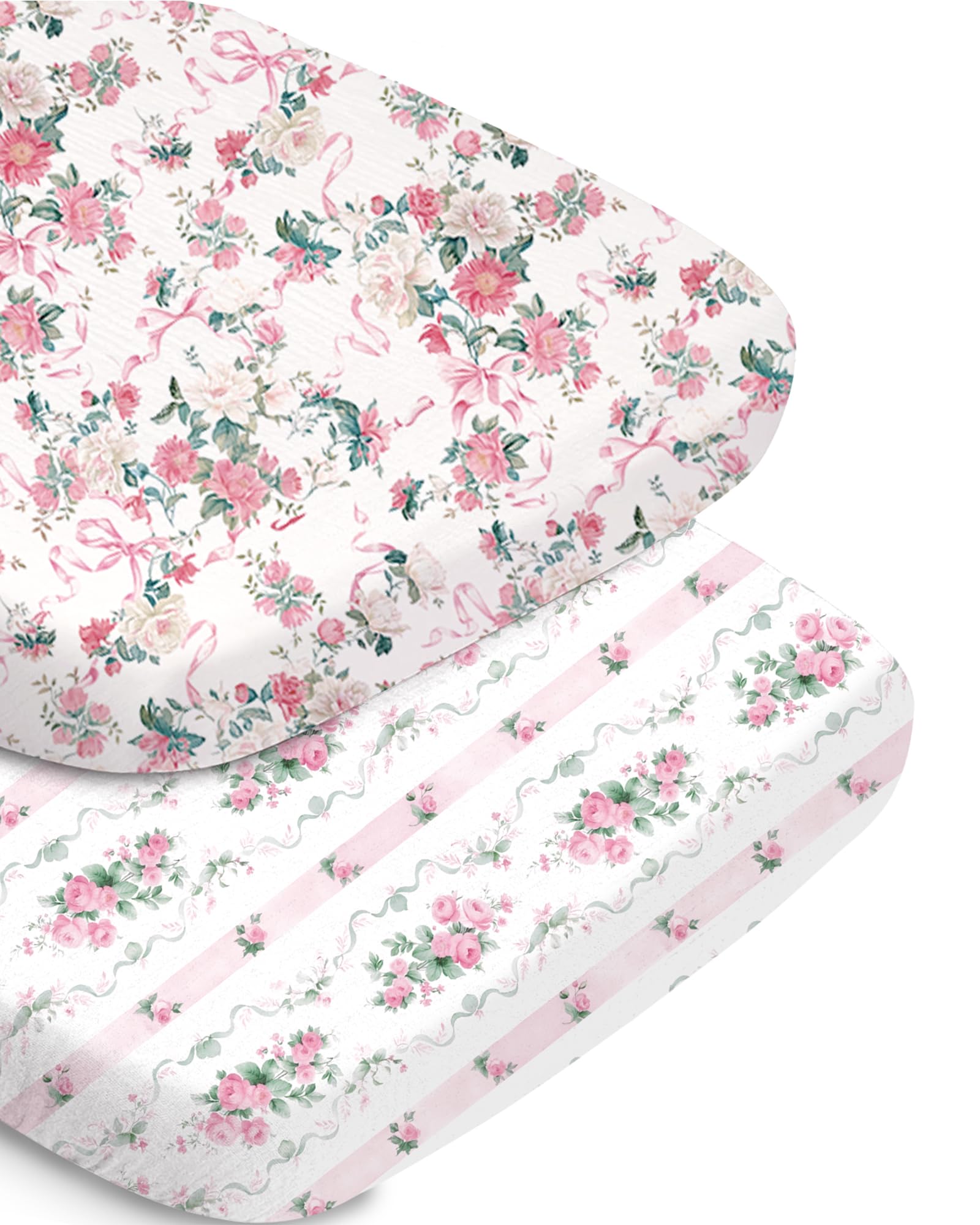 TotChill Bassinet Fitted Sheet Set - Pink Roses Pattern, Soft and Breathable, Universal Fit for Baby Girls, Compatible with Halo, Mika Micky, Baby Delight, and More