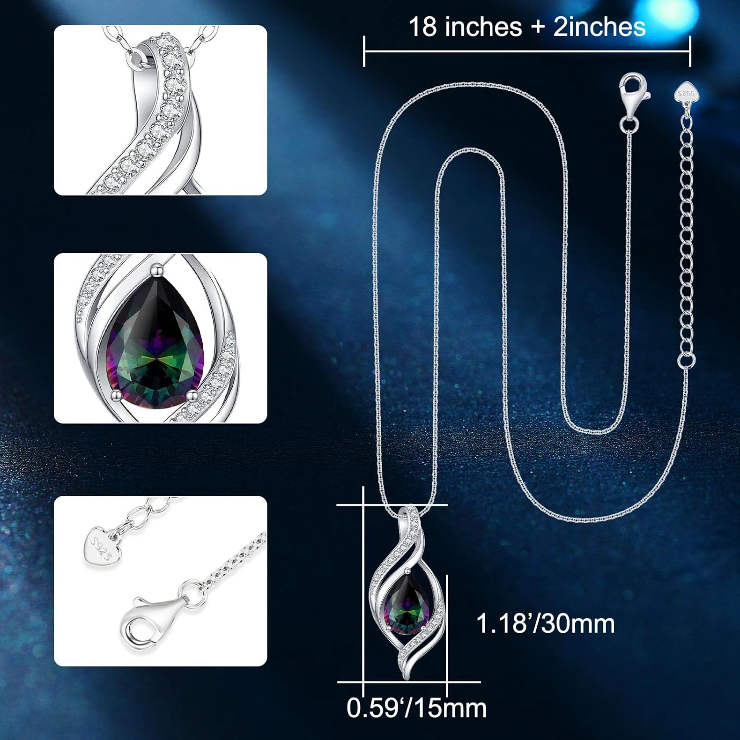 Birthstone Necklace gift for Women S925 Sterling Silver Teardrop with Cubic Zirconia- Birthday Jewelry gift for her, Girlfriend, Wife, Mom on Birthday, Anniversary - Image 3