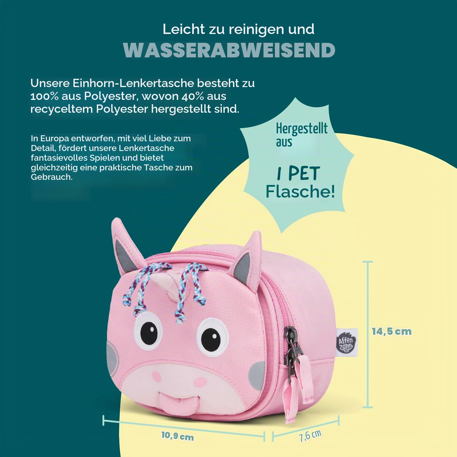 Affenzahn Handlebar Bag with Holder for Bicycle, Scooter and Balance Bike Unicorn