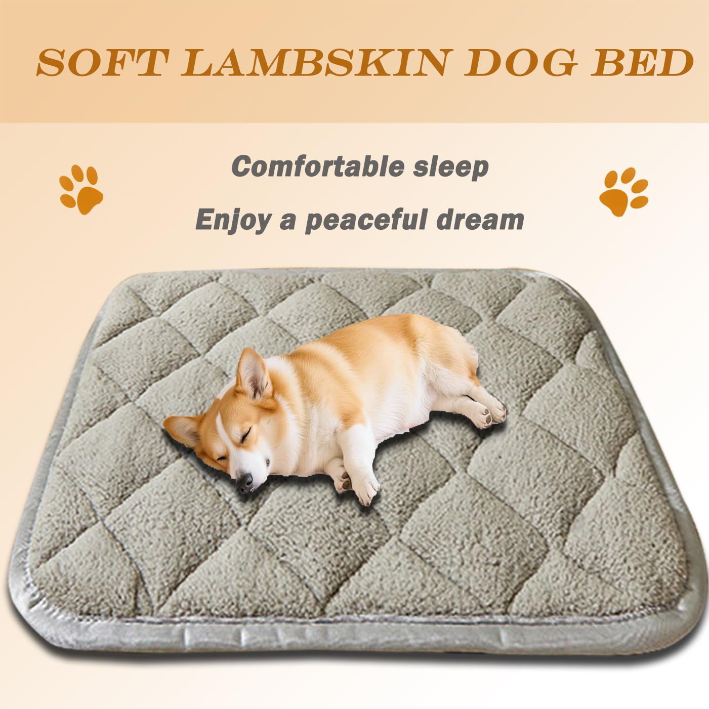 Grand lit antidérapant pour animaux de compagnie, tapis lavable, doux et chaud pour animal domestique, matelas luxueux de cage pour chiens de grande et moyenne taille (gris, 84 x 57 cm)